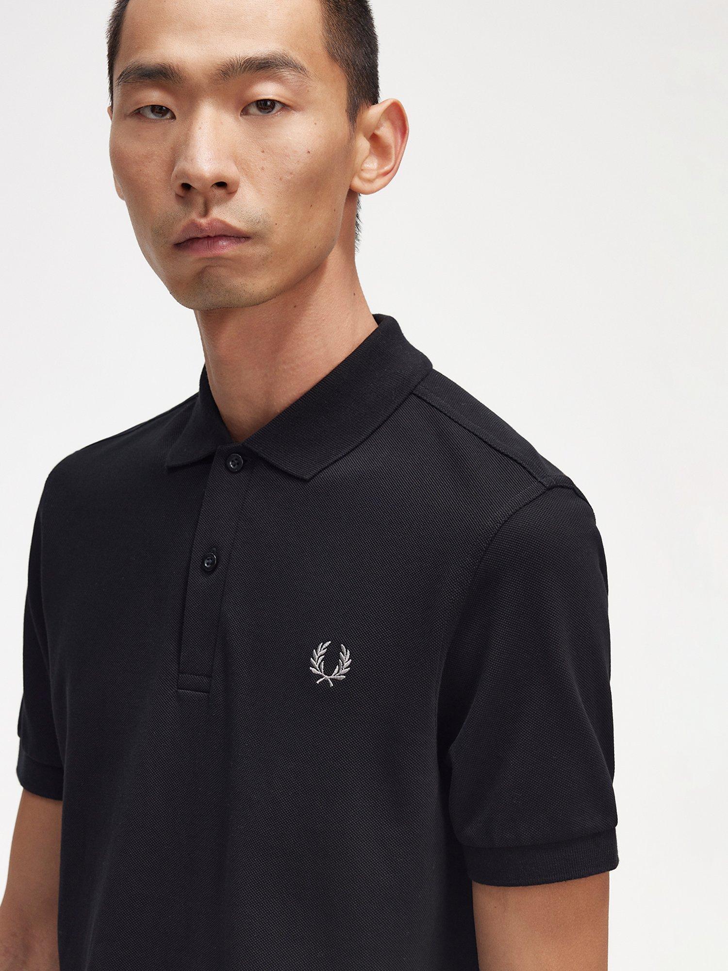 Fred Perry Plain Regular Fit Polo Shirt, Black/Chrome, S