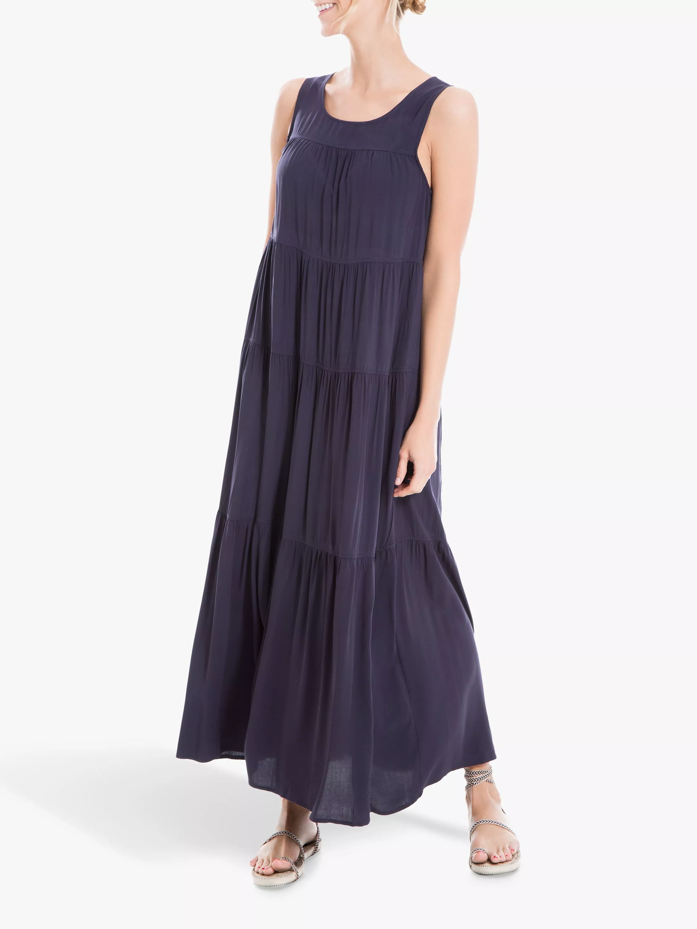 Max Studio Sleeveless Tiered Maxi Dress Navy