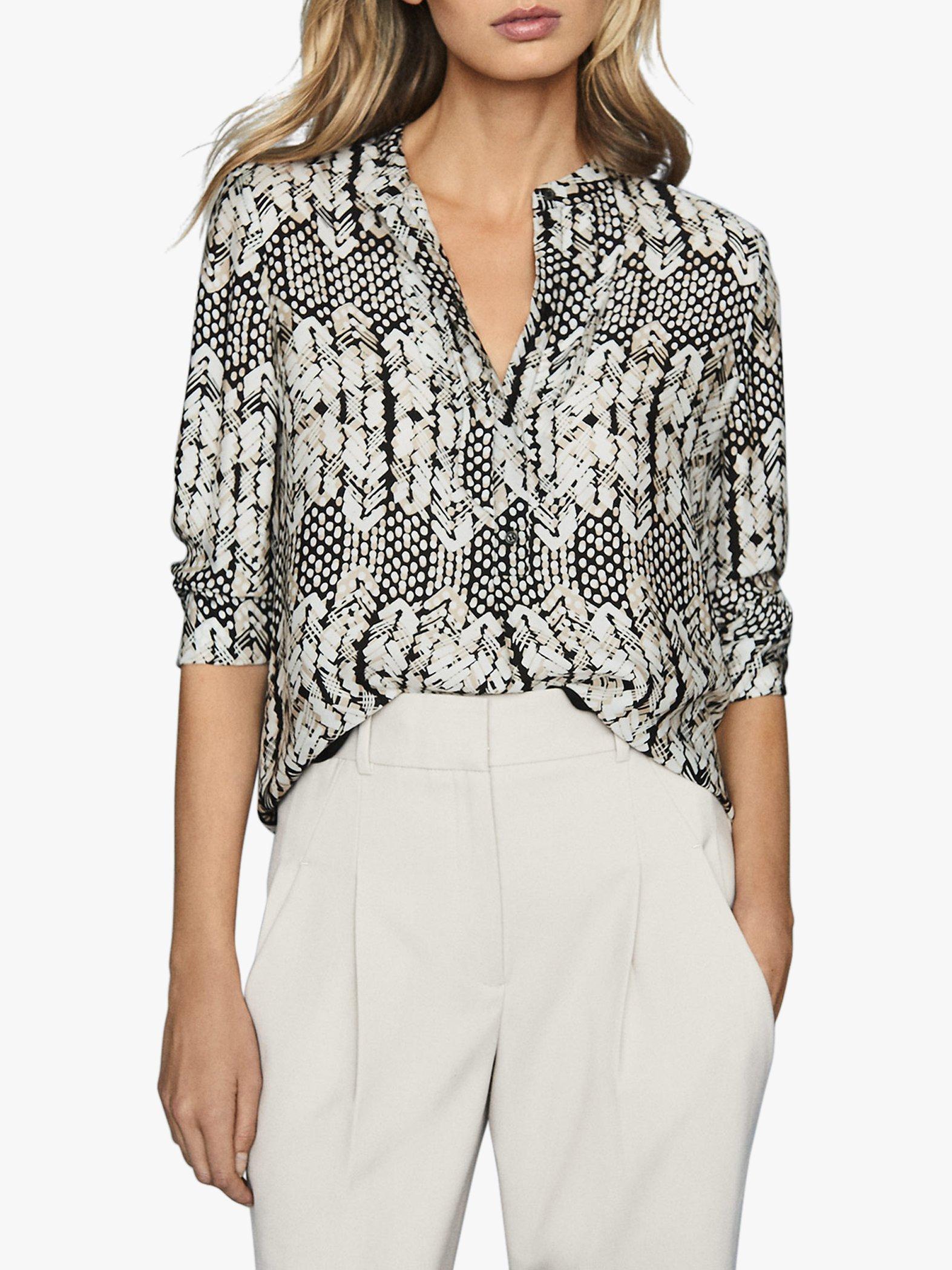 Reiss Malia Arrow Abstract Print Top, Black/White