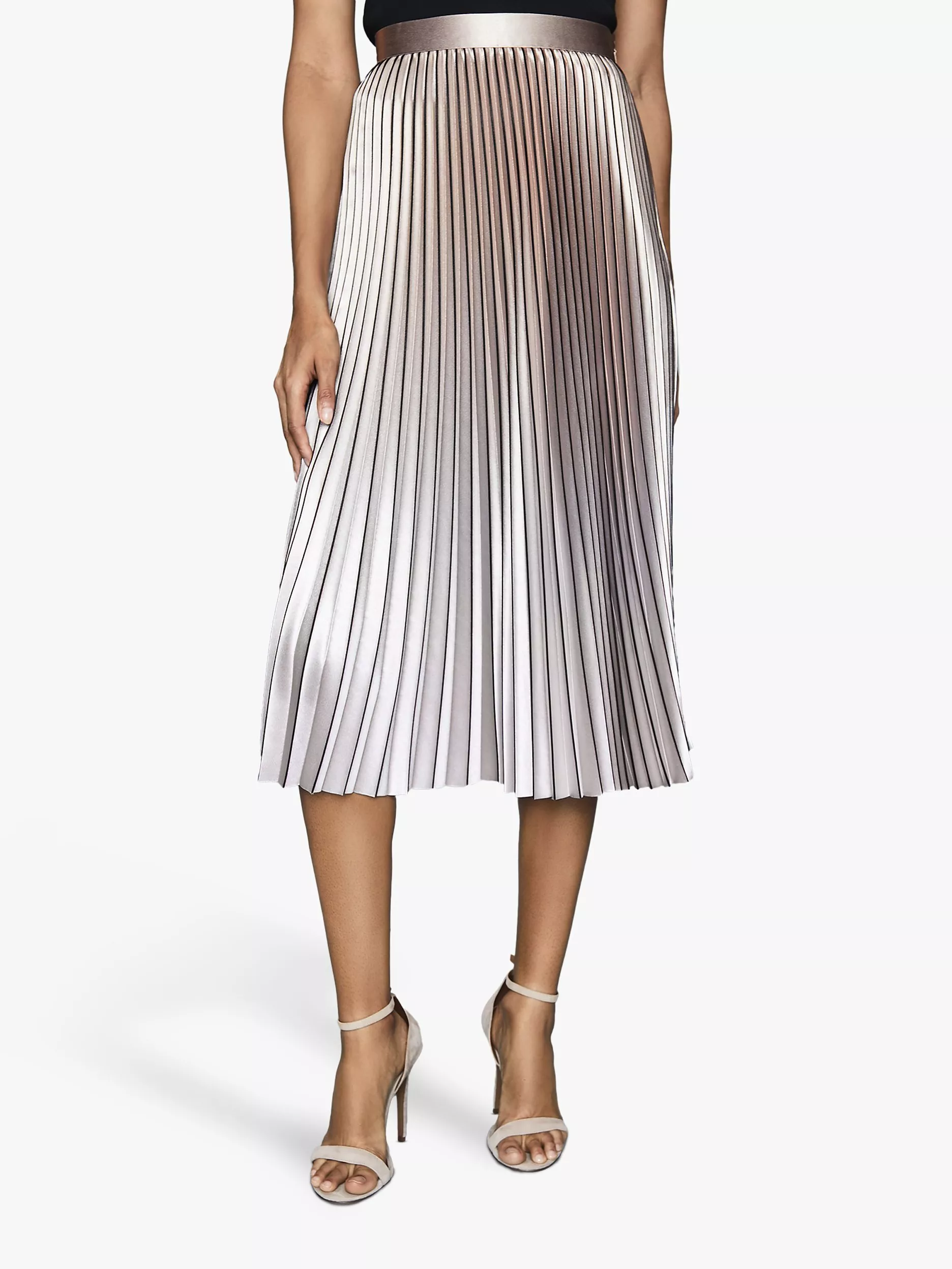 Reiss Betty Pleated Metallic Midi Skirt Pink