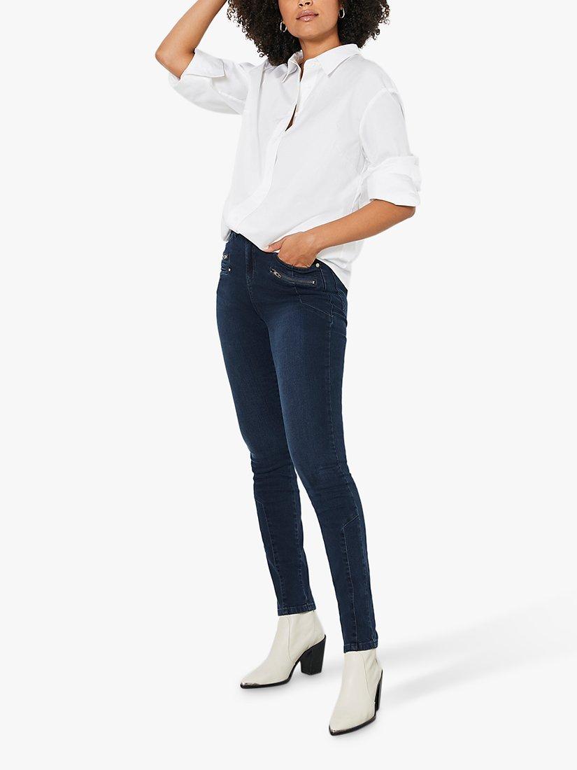 Mint Velvet Denver Skinny Biker Jeans, Dark Blue