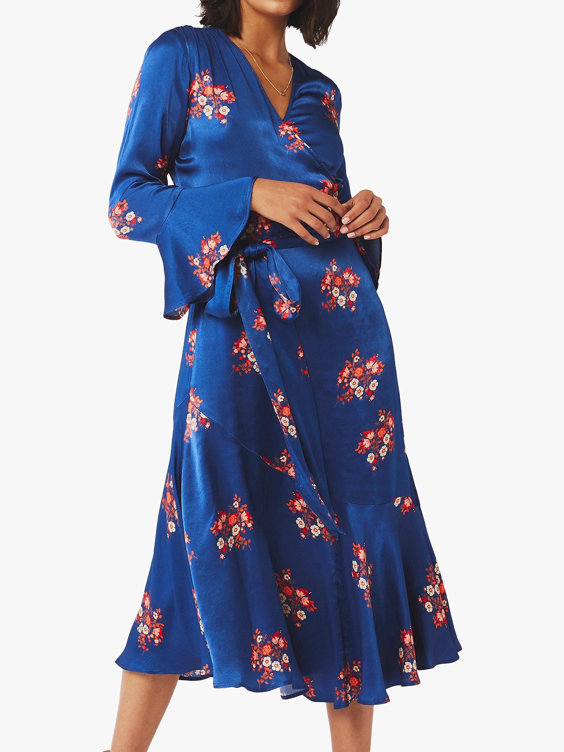 Ghost Idris Floral Satin Wrap Dress, Navy