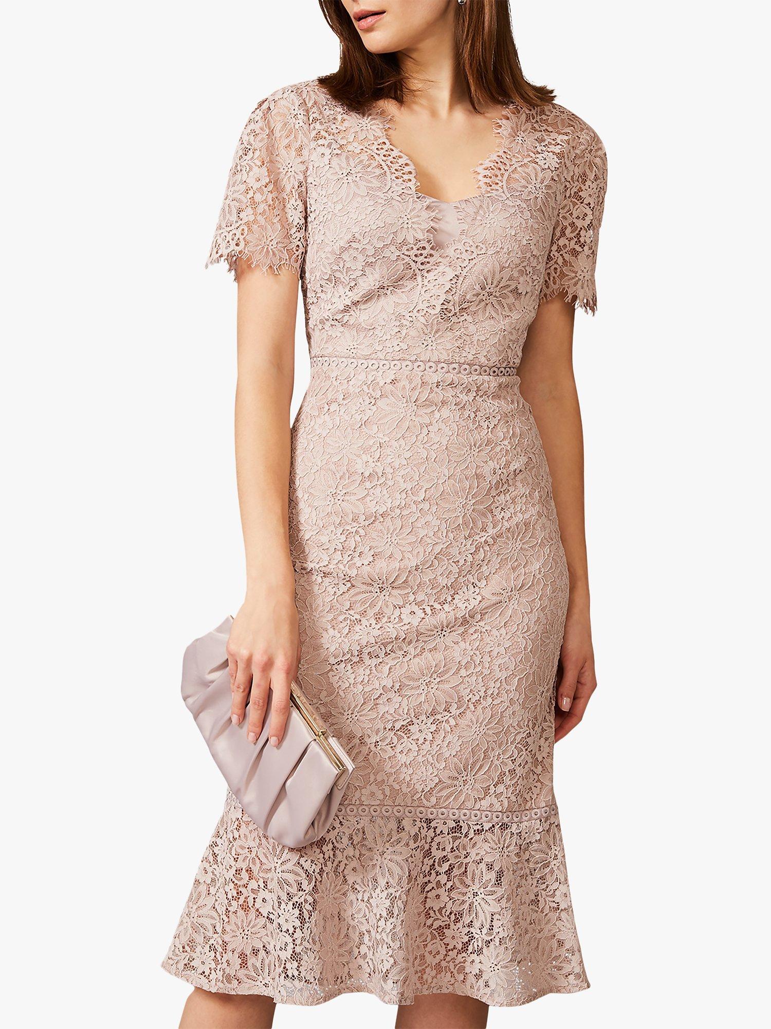 Phase Eight Lorella Floral Lace Dress, Taupe