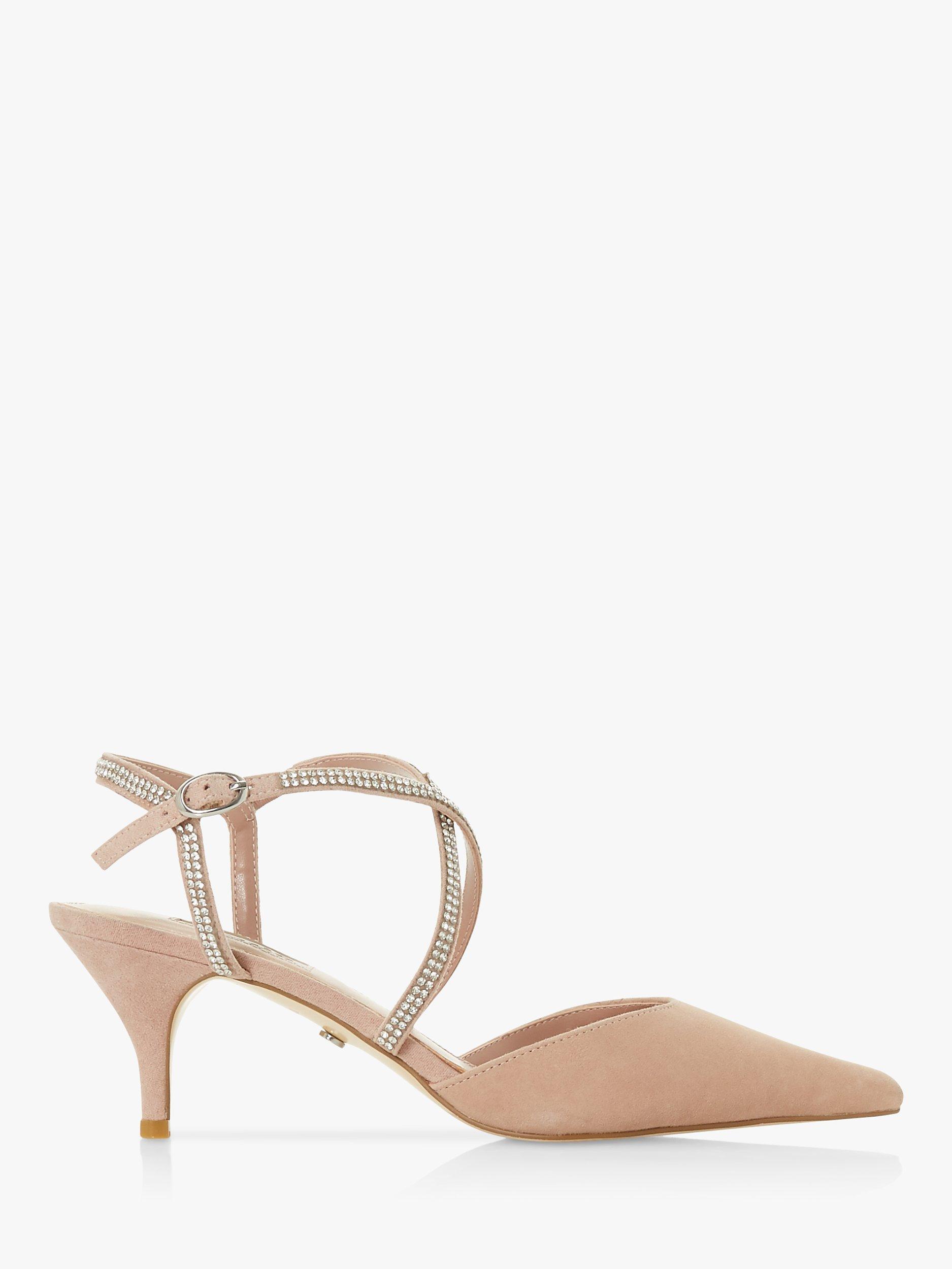 Dune Coby Embellished Cross Strap Mid Heel Court Shoes, Blush
