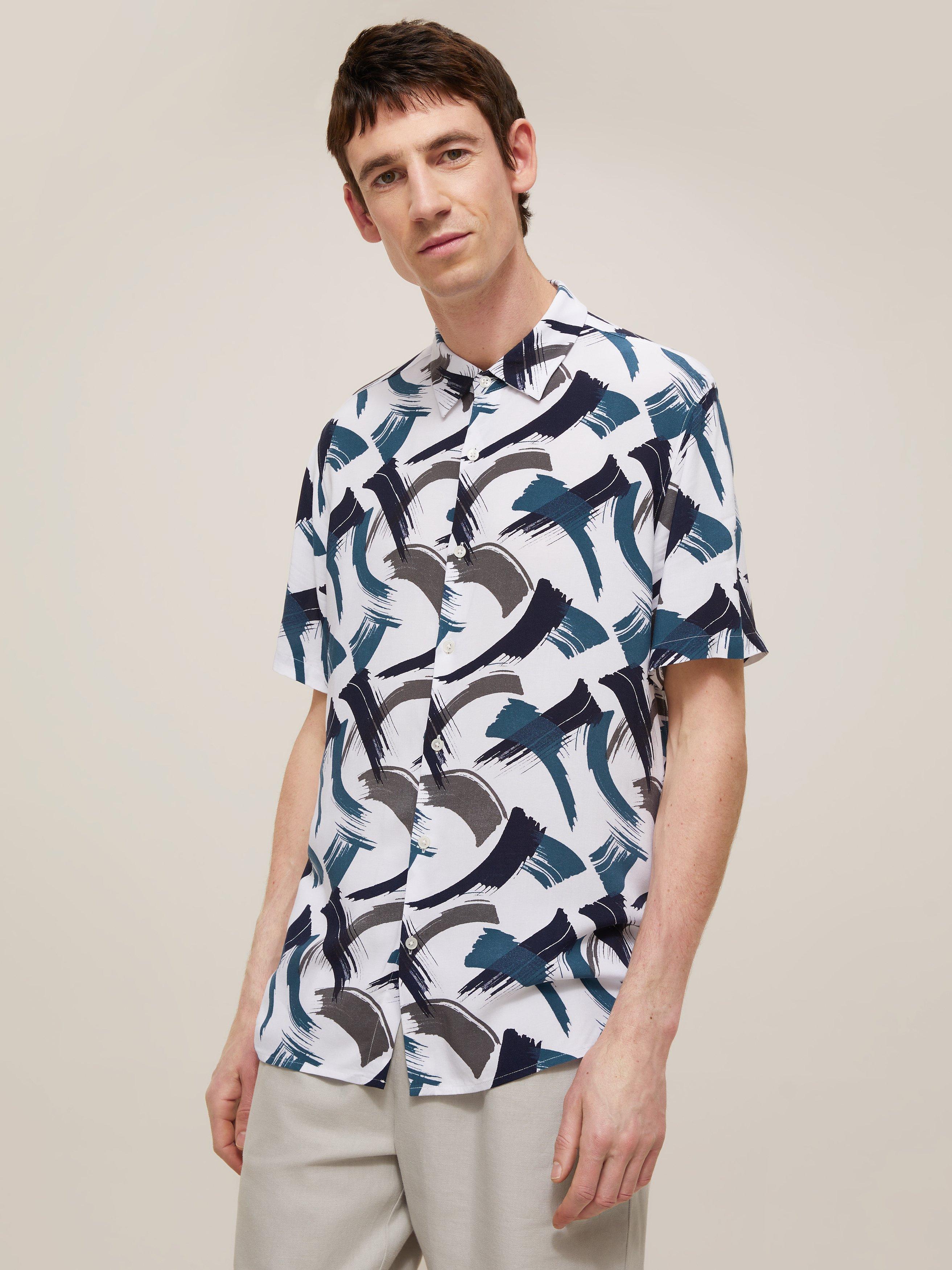 Kin Art Print Short Sleeve Shirt, White/Blue