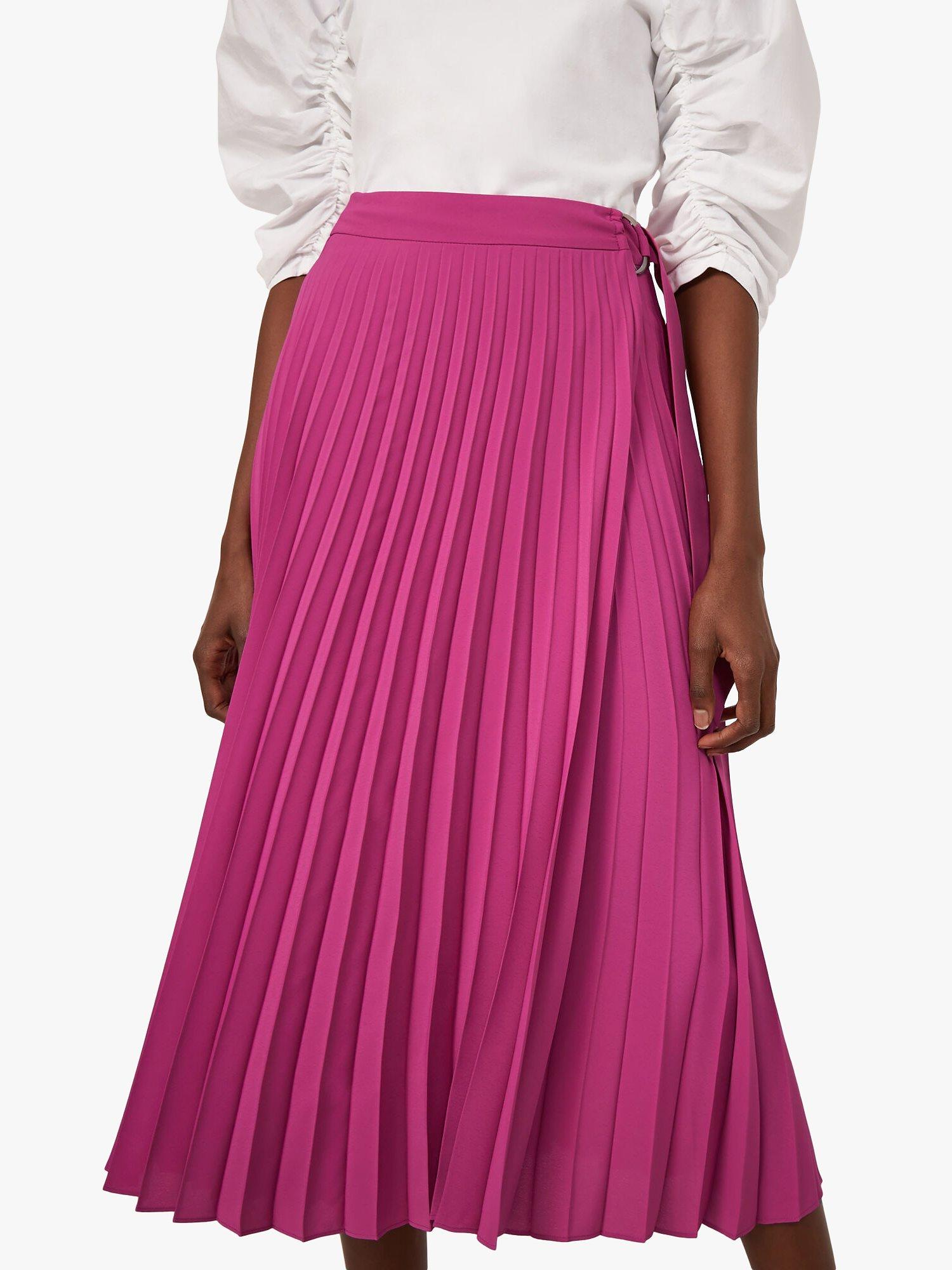 Warehouse Pleated Wrap Midi Skirt Bright Pink