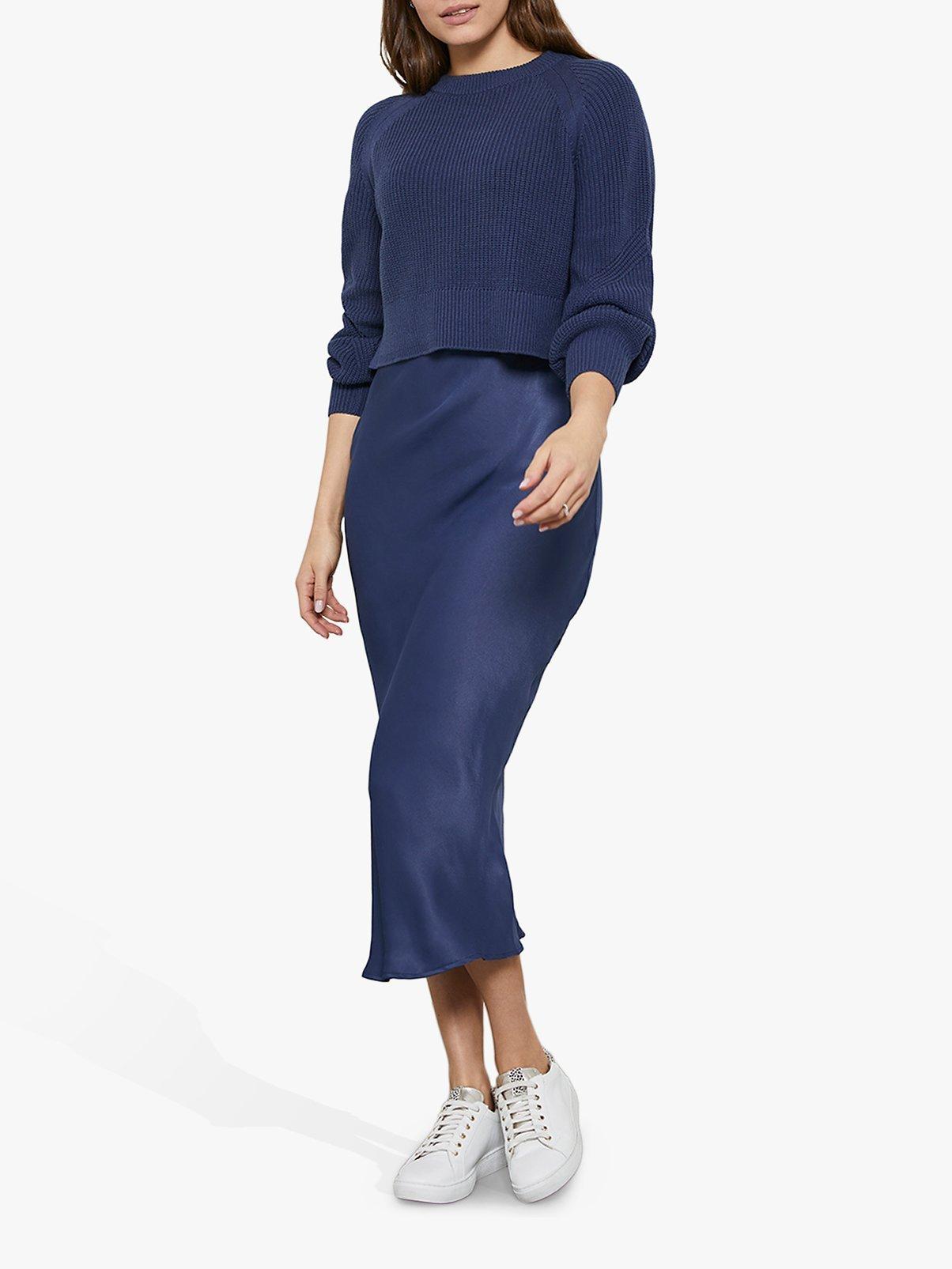 Mint Velvet Layered Slip Knit Dress, Dark Blue