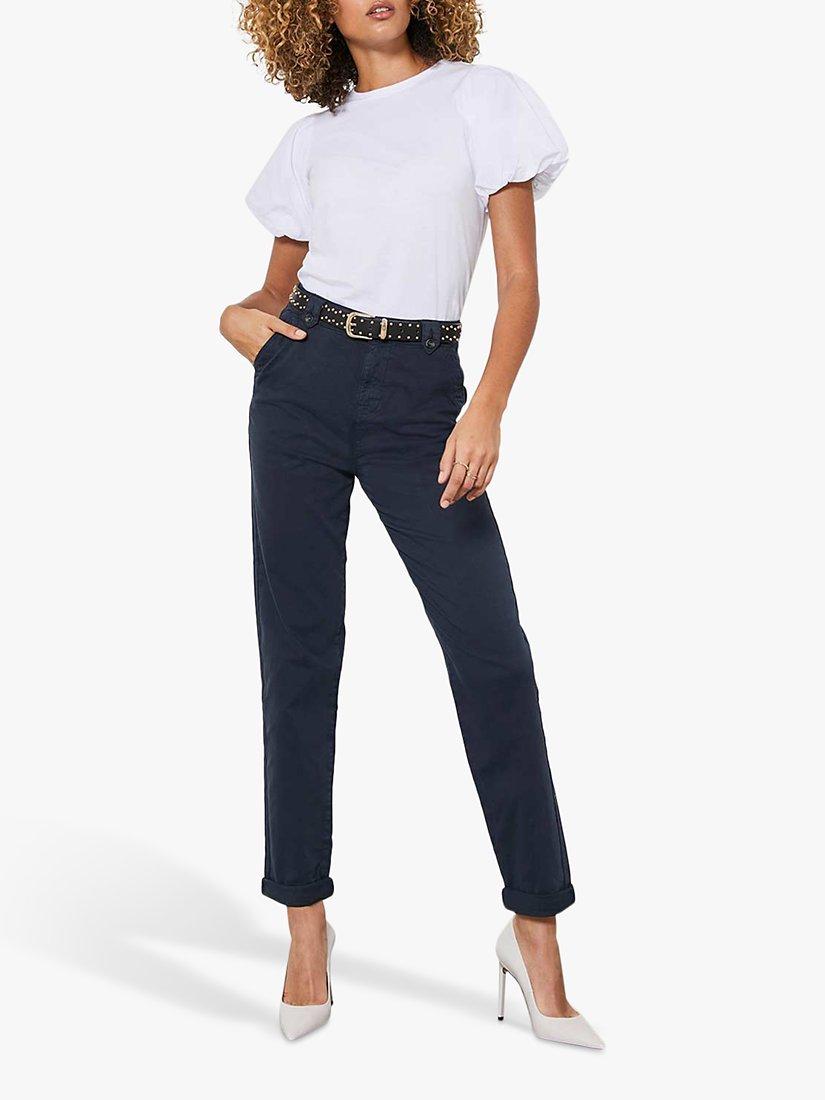 Mint Velvet Button Detail Chinos, Dark Blue