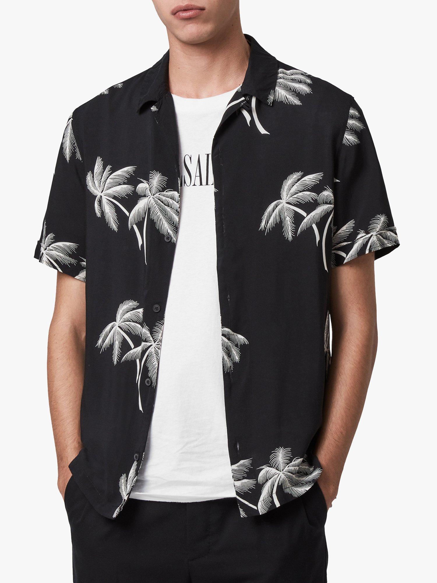 AllSaints Offshore Short Sleeve Palm Tree Shirt, Black