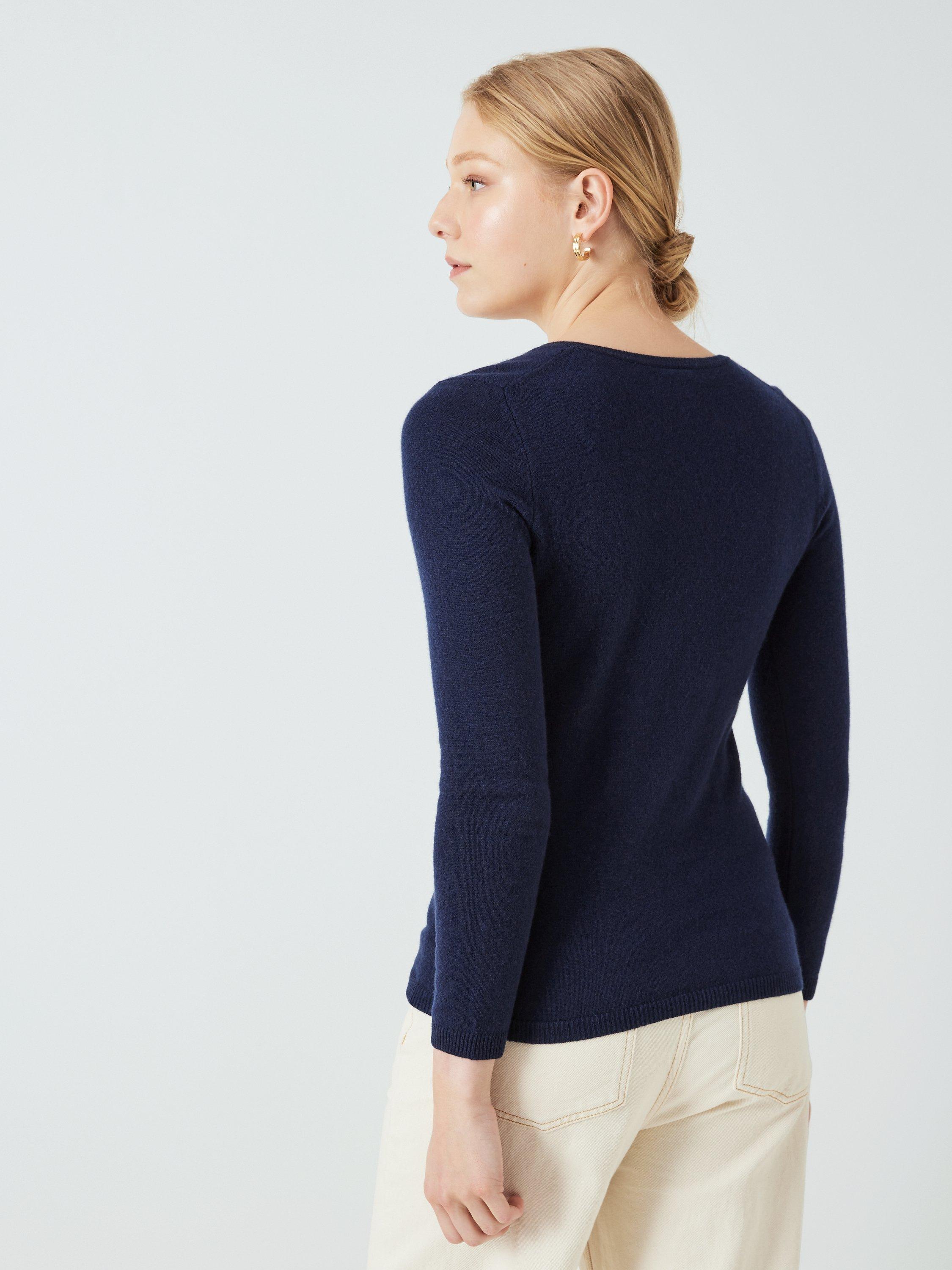 John Lewis Cashmere Rib Trim V-Neck Jumper, Navy, 8