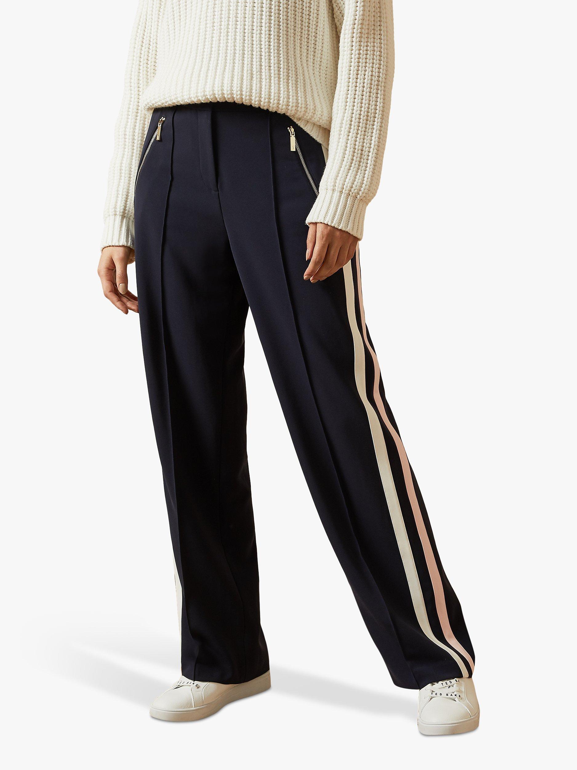 Ted Baker Mayble Side Stripe Wide Leg Trousers, Dark Blue