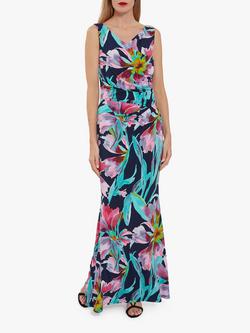 Gina Bacconi Gusta Maxi Dress, Navy/Pink, Navy/Pink