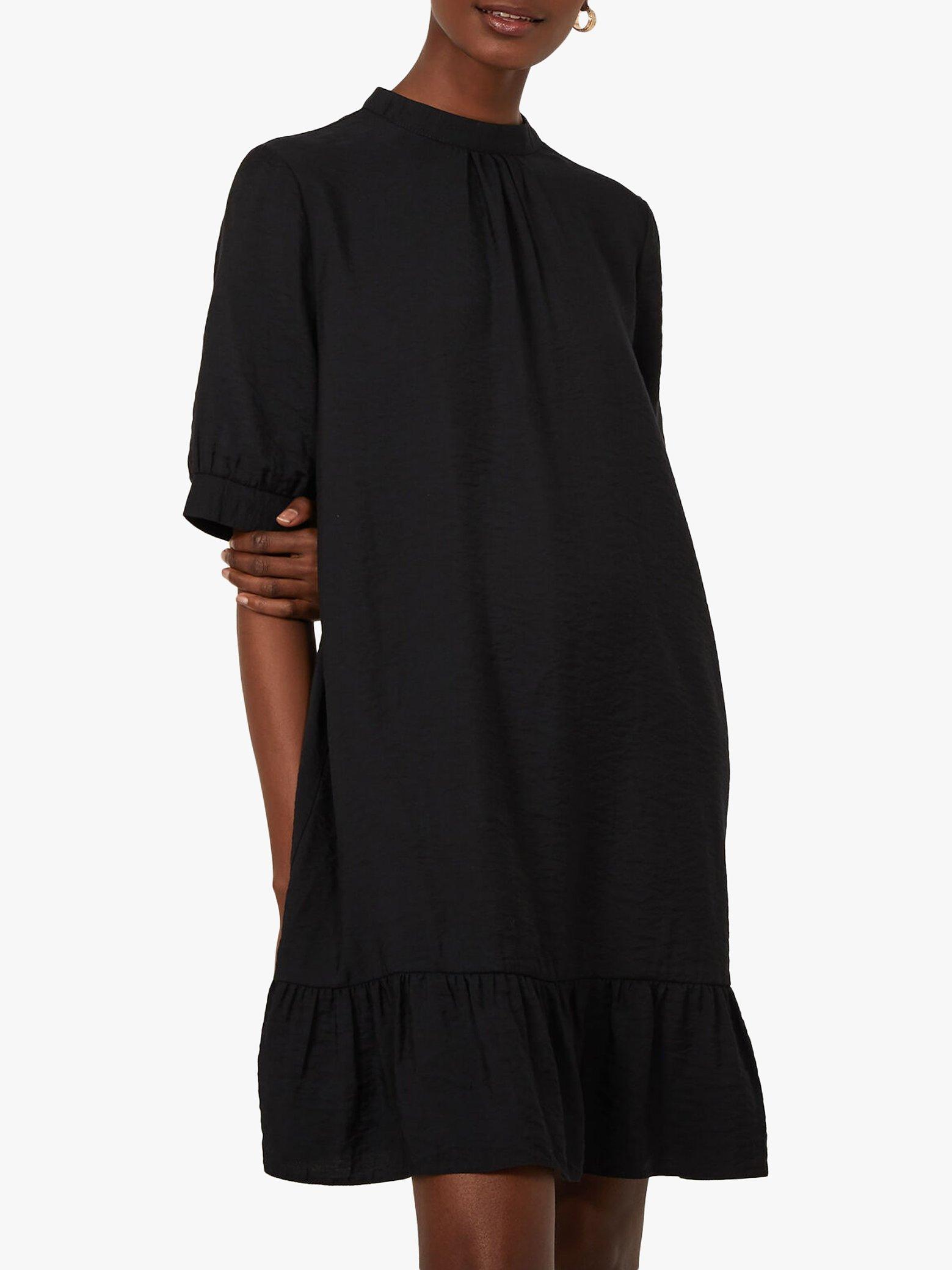 Warehouse Puff Sleeve Frill Dress, Black