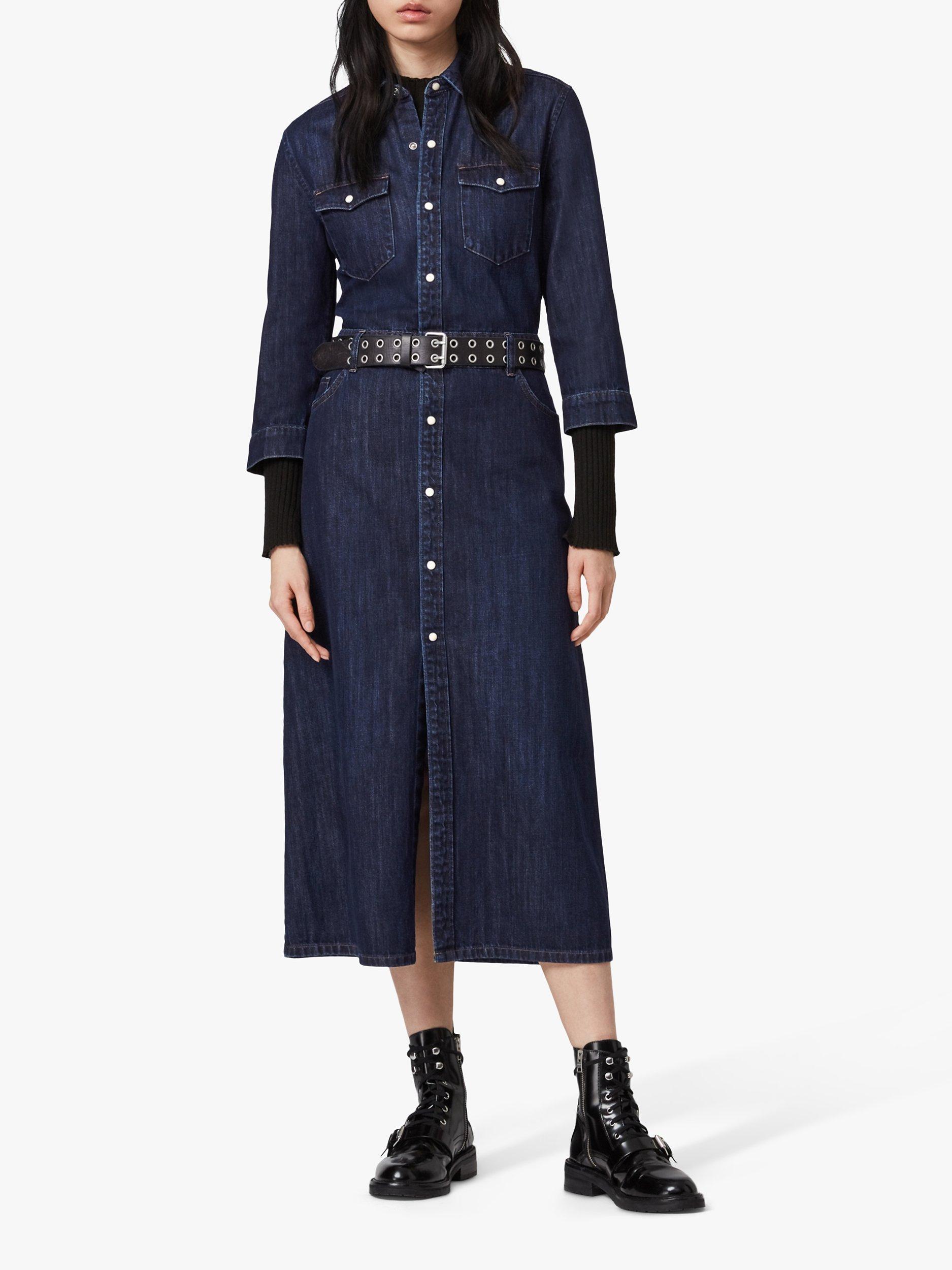 AllSaints Polly Denim Midi Dress Dark Indigo Blue