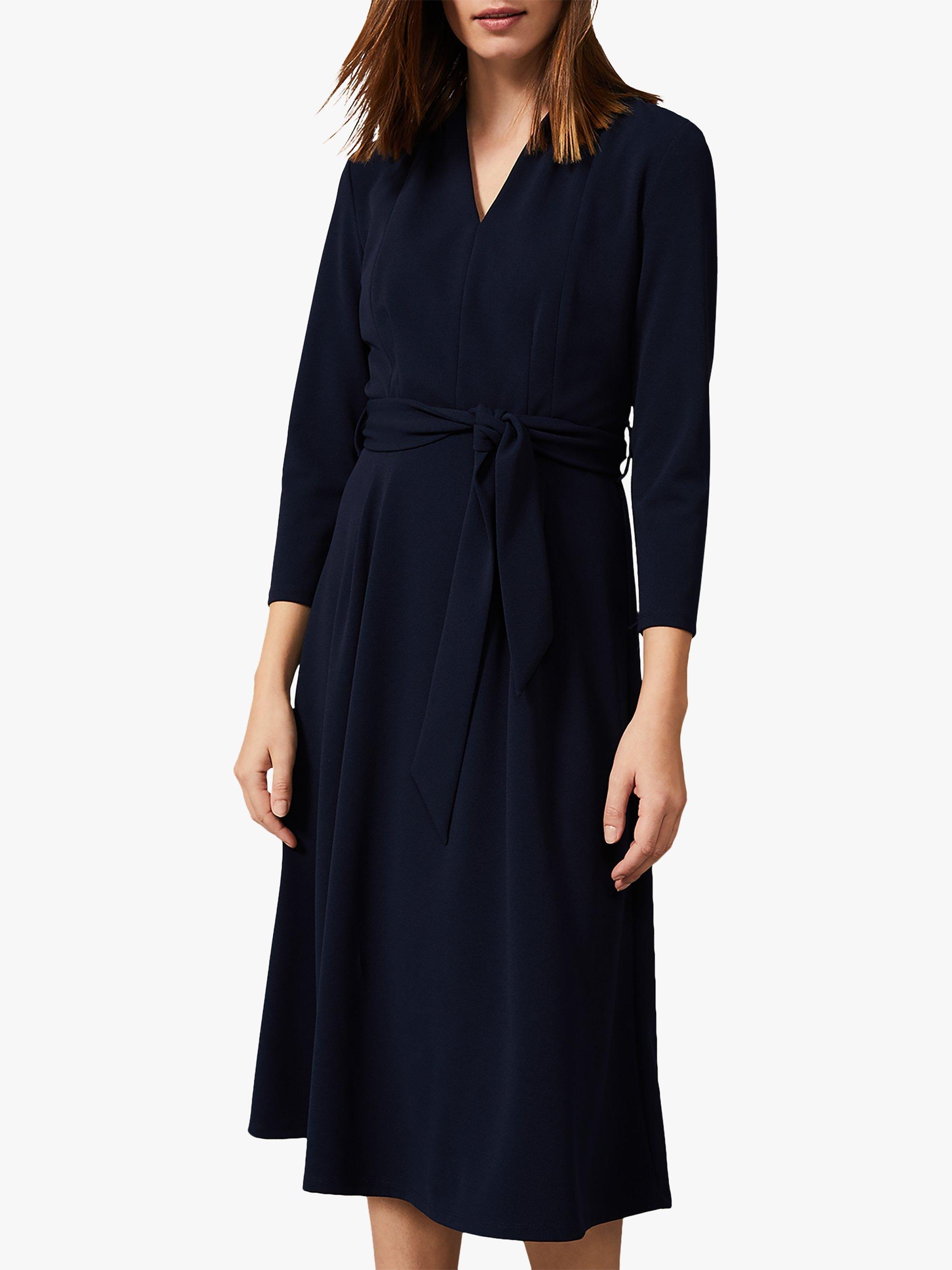 Phase Eight Maretta Pleat Tie Waist Dress, Navy