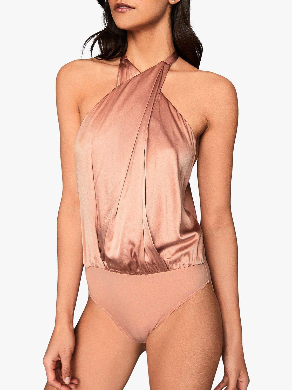 Reiss Lucienne Silk Layered Bodysuit, Blush, S