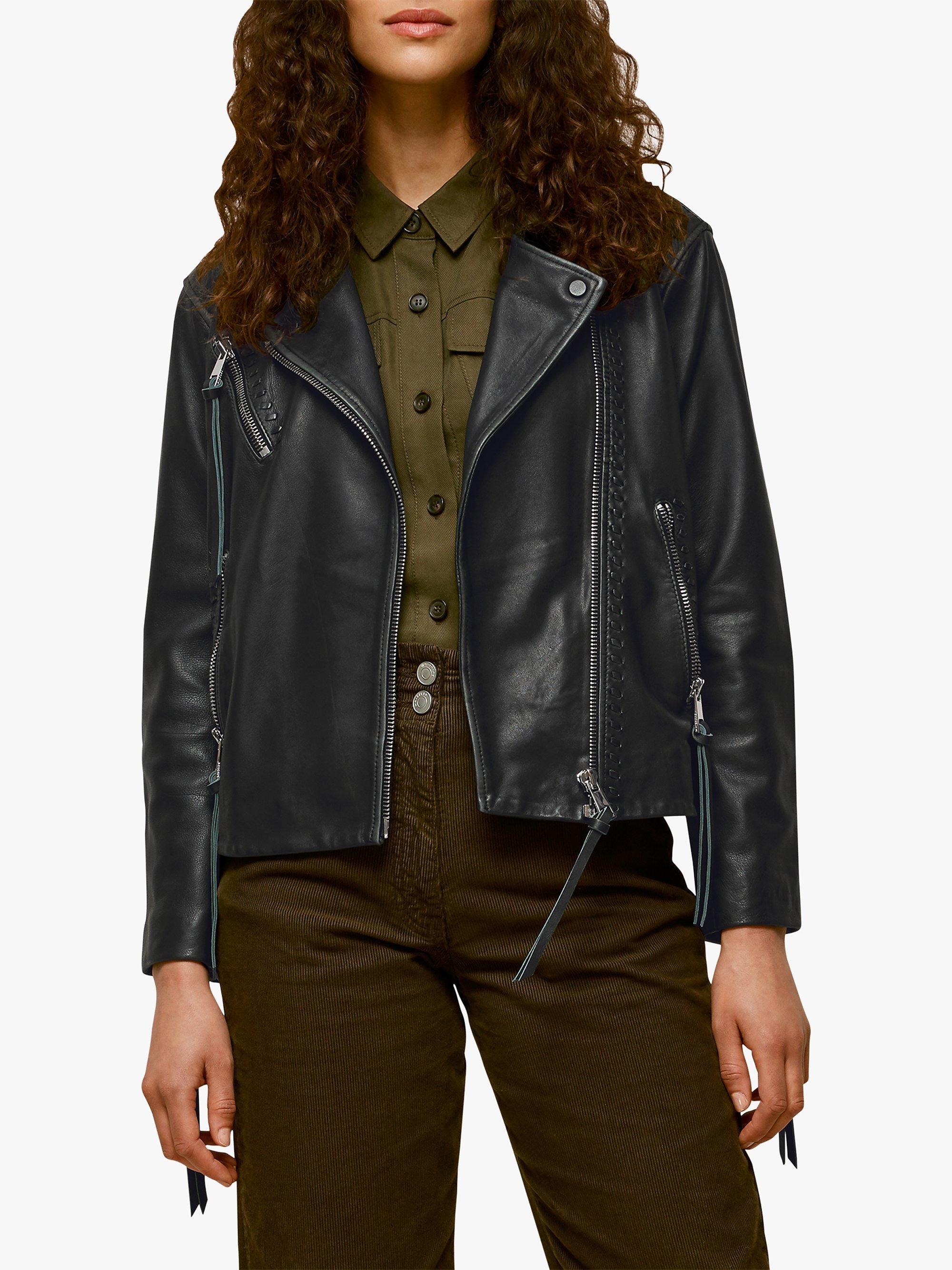 Whistles Tessa Tumbled Leather Jacket, Black