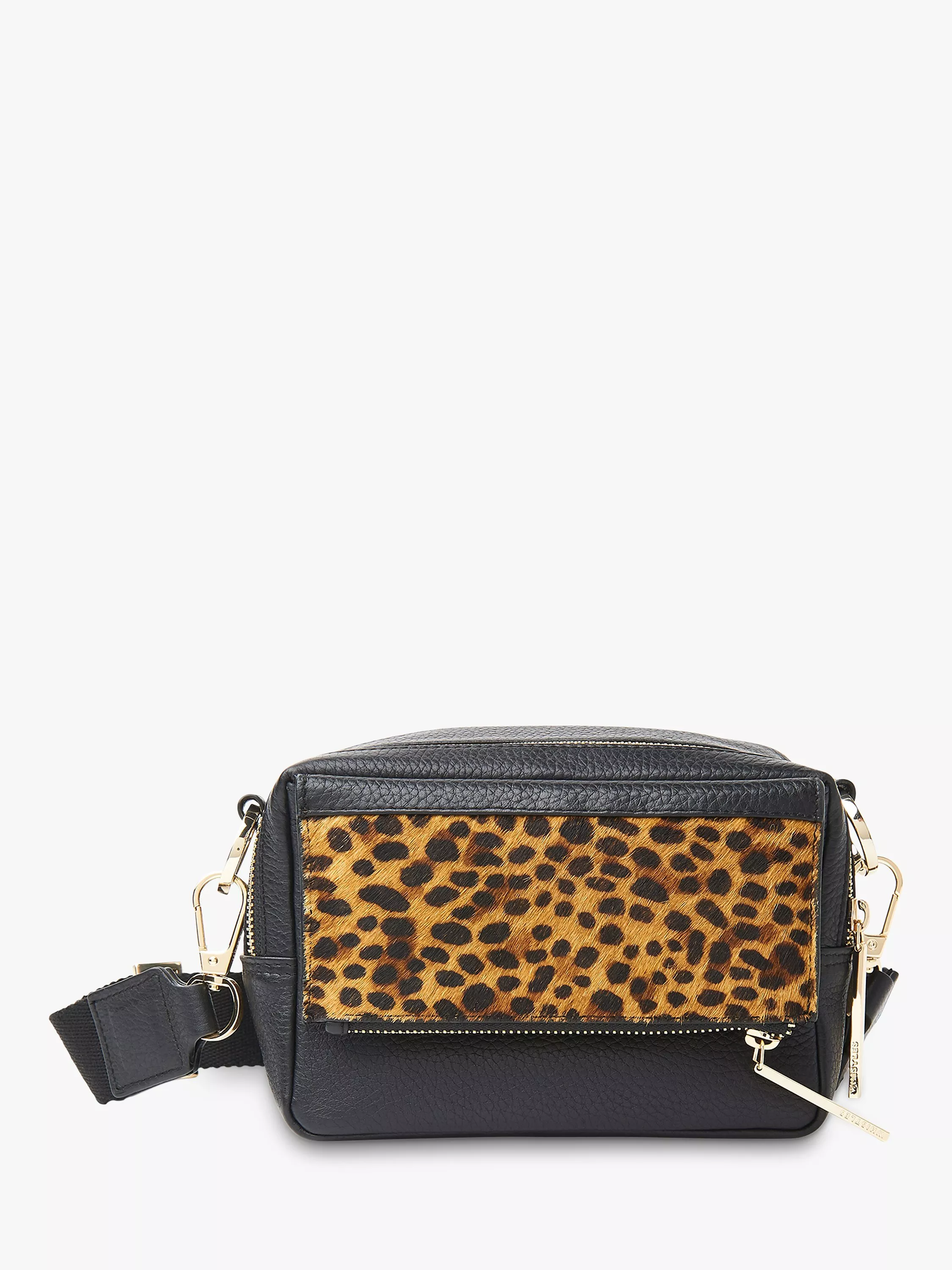 Whistles Bibi Leather Leopard Print Cross Body Bag Black Multi