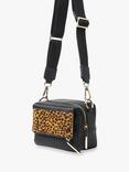 Whistles Bibi Leather Leopard Print Cross Body Bag, Black/Multi