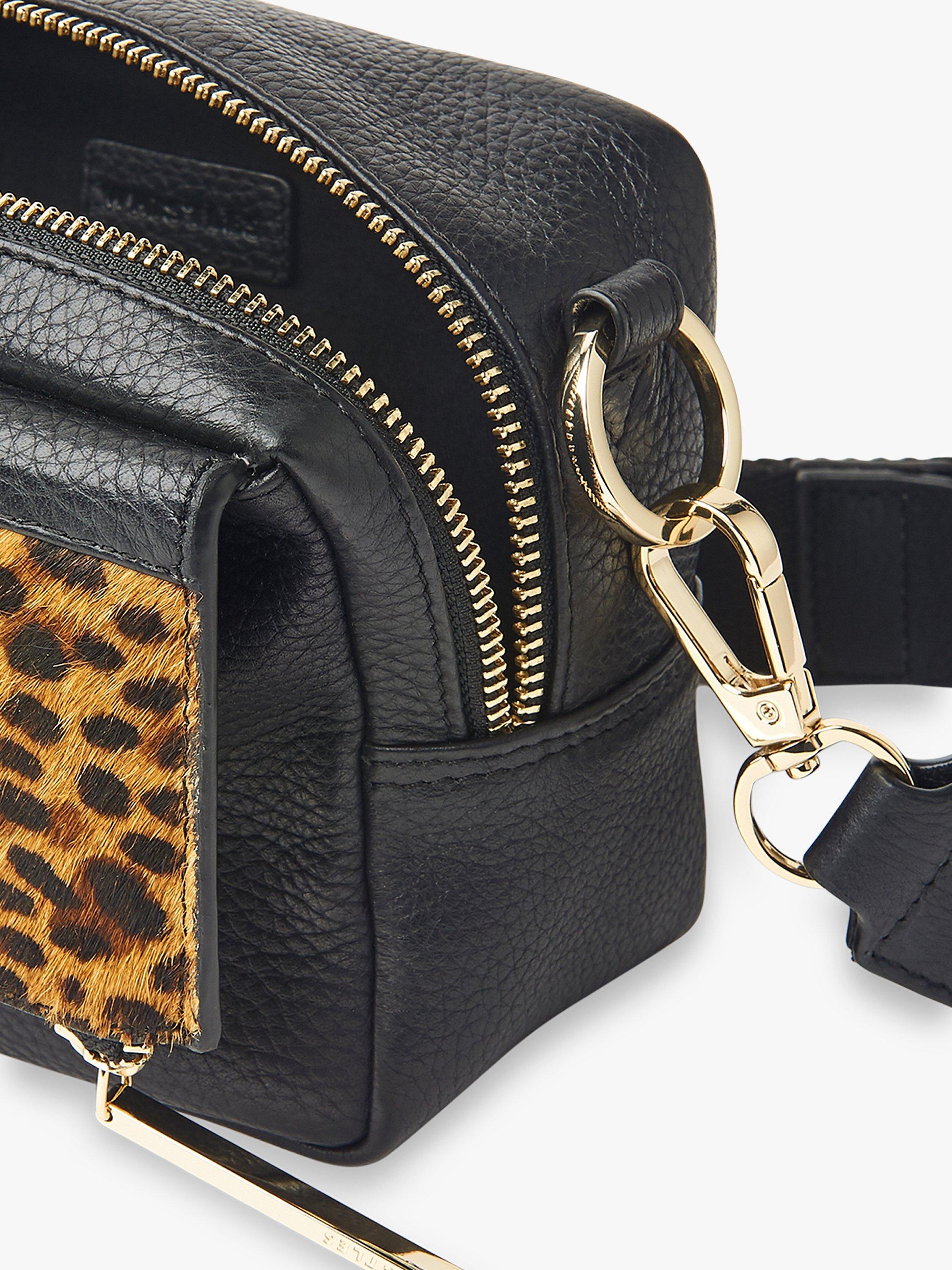 Whistles Bibi Leather Leopard Print Cross Body Bag Black Multi