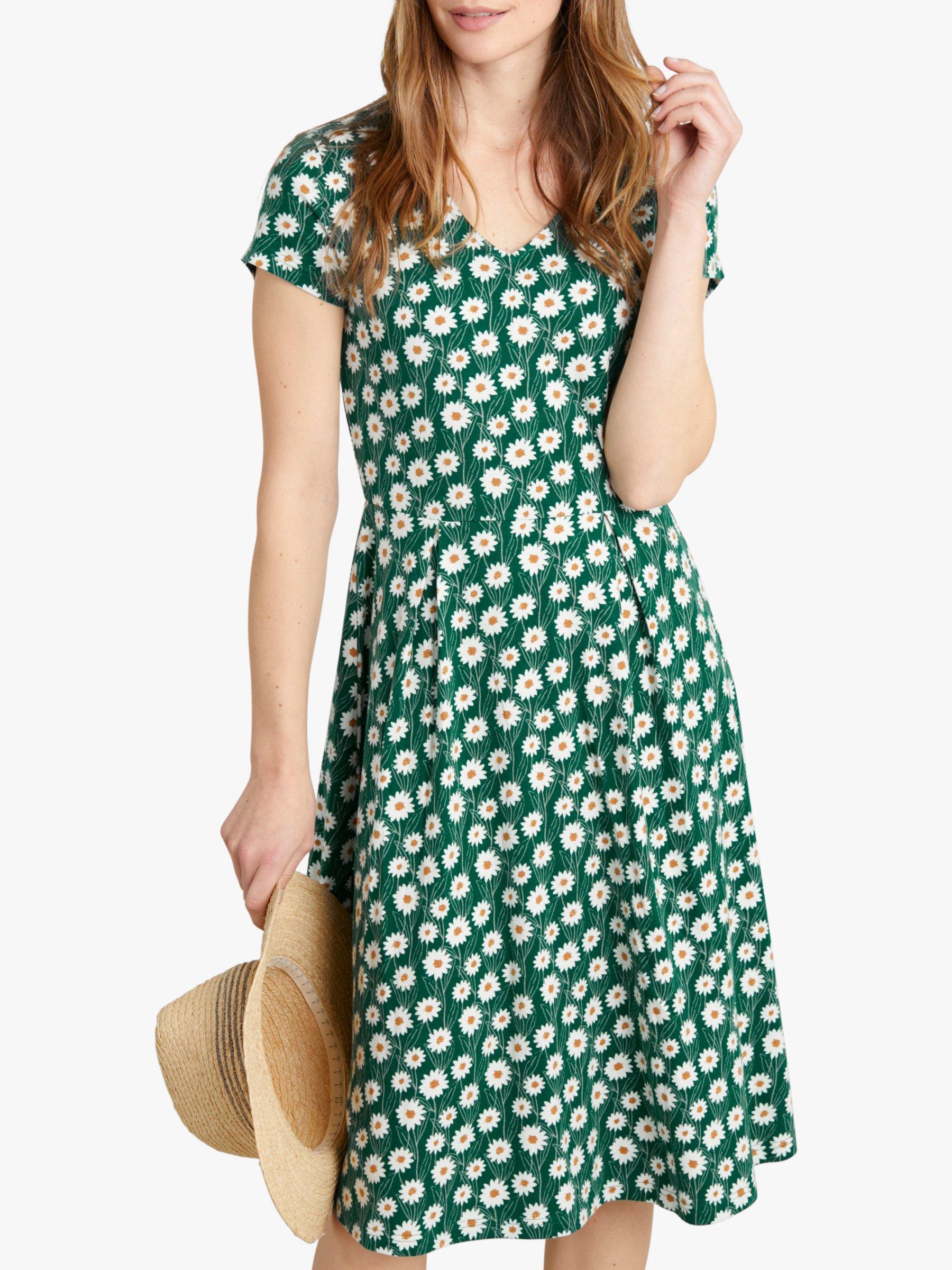 Seasalt Pier View Short Sleeve Floral Print Midi Dress Daisy Green