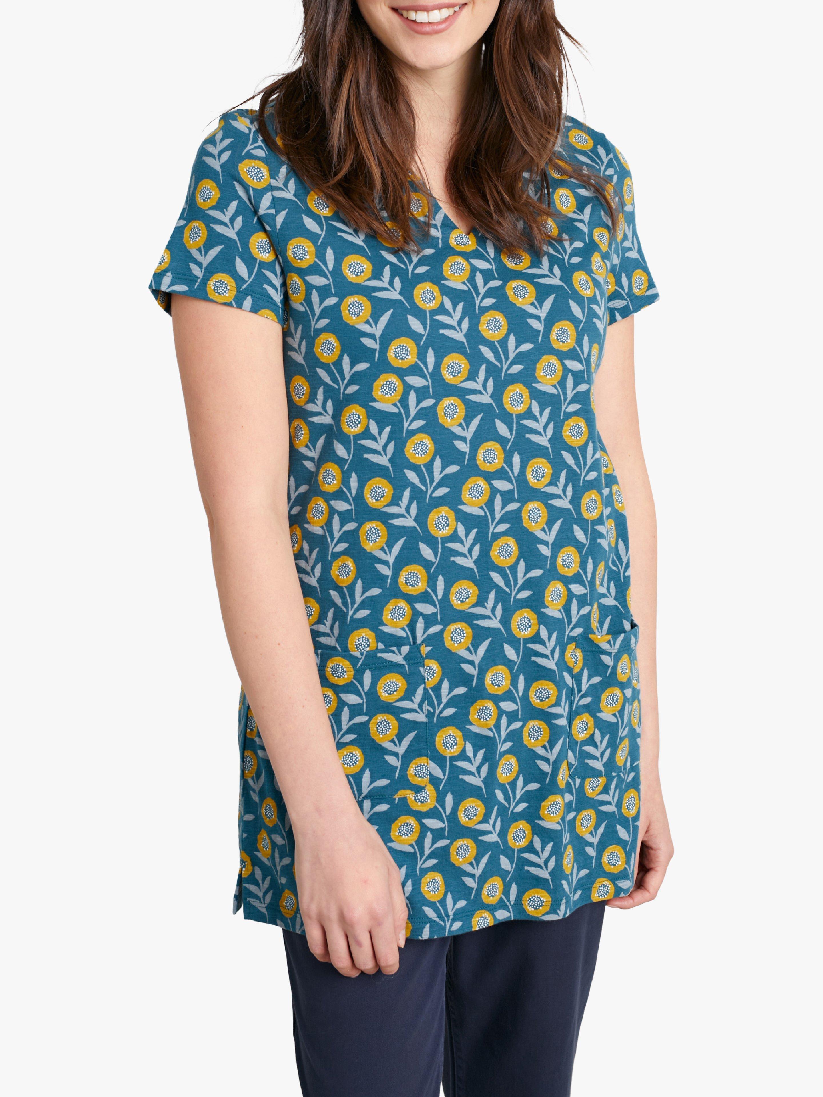 Seasalt Artist's Palette Floral Print Tunic Top, Blue/Yellow