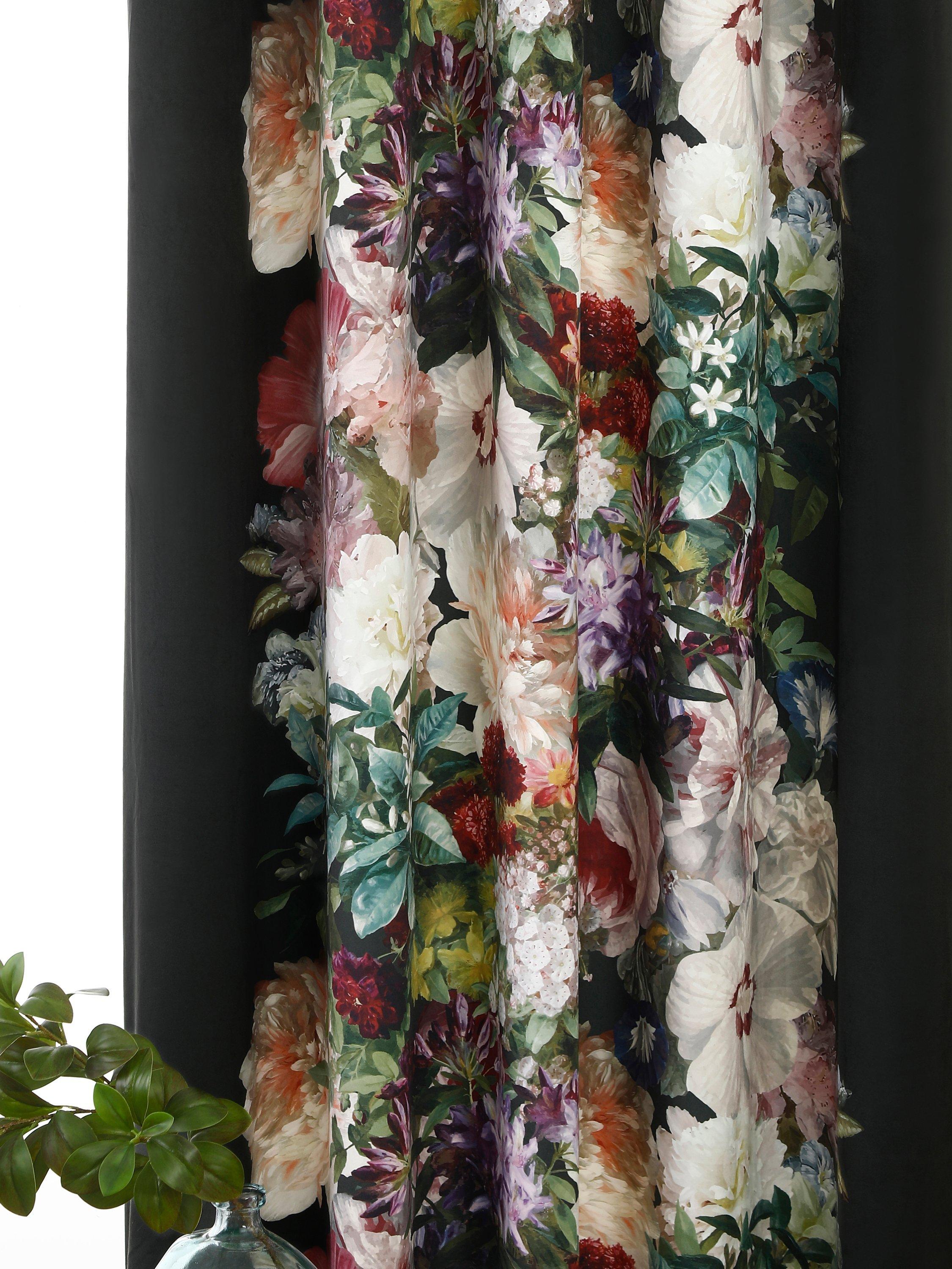 MM Linen Fiori Pair Lined Velvet Eyelet Curtains, Multi