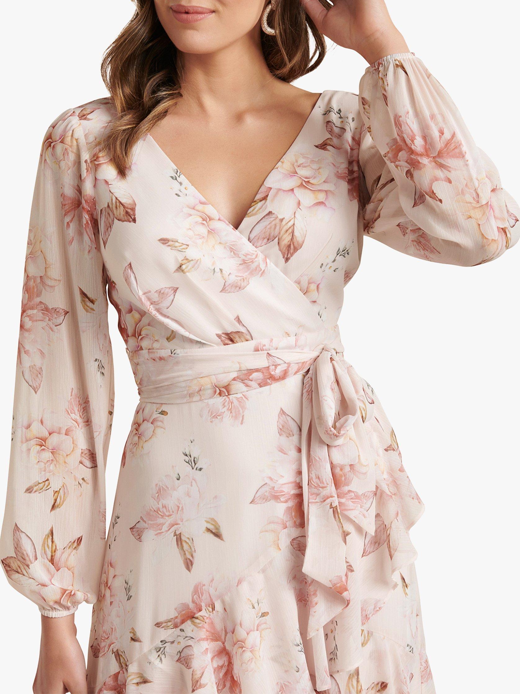 forever new wrap ruffle floral midi dress Forever New ruffle wrap midi dress in ivory and gold floral