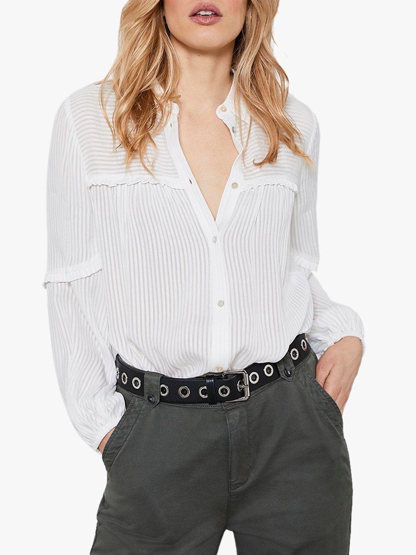Mint Velvet Stripe Ruffle Shirt, Ivory