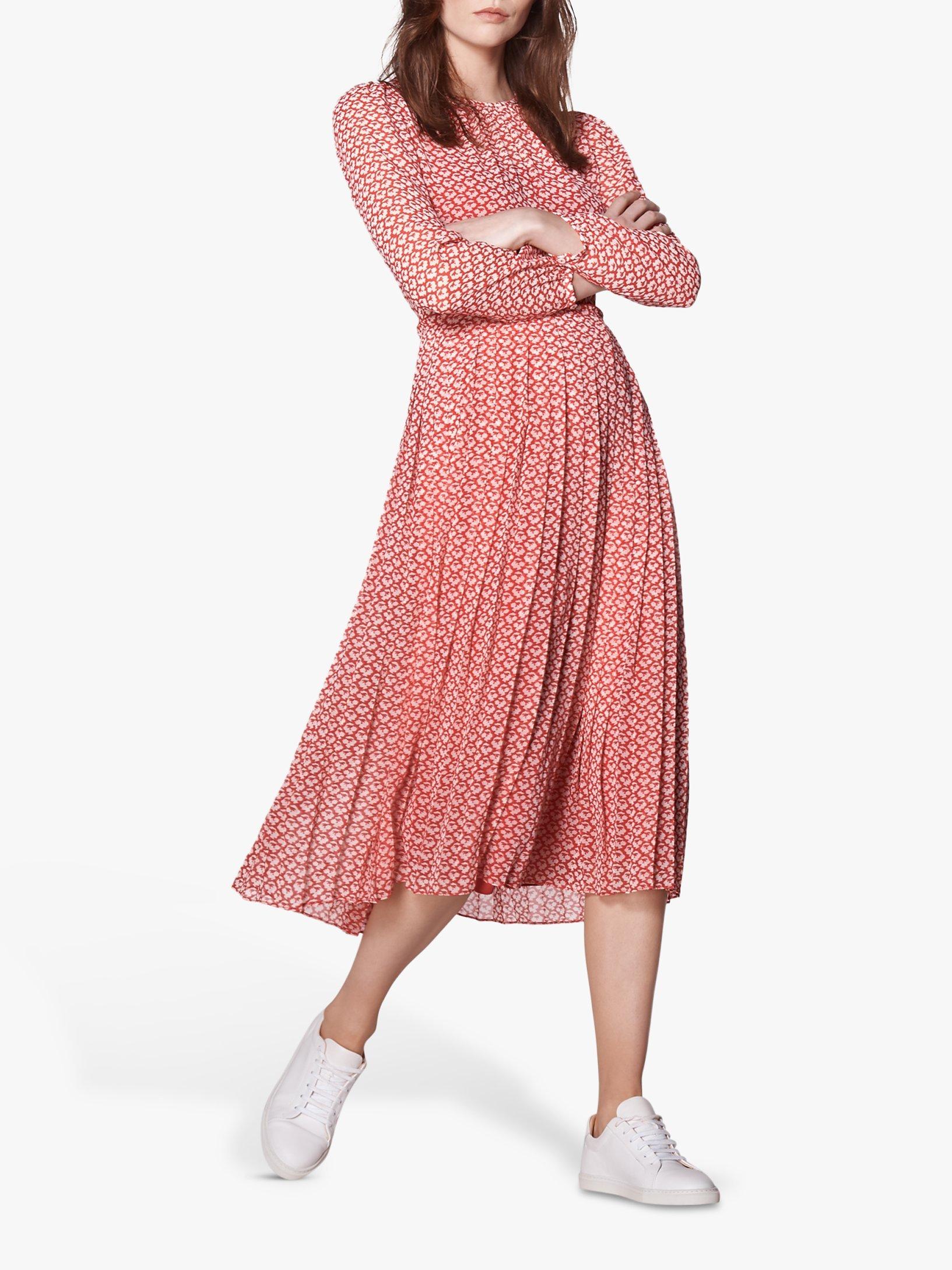 L.K.Bennett Avery Block Print Pleated Midi Dress, Red/Multi