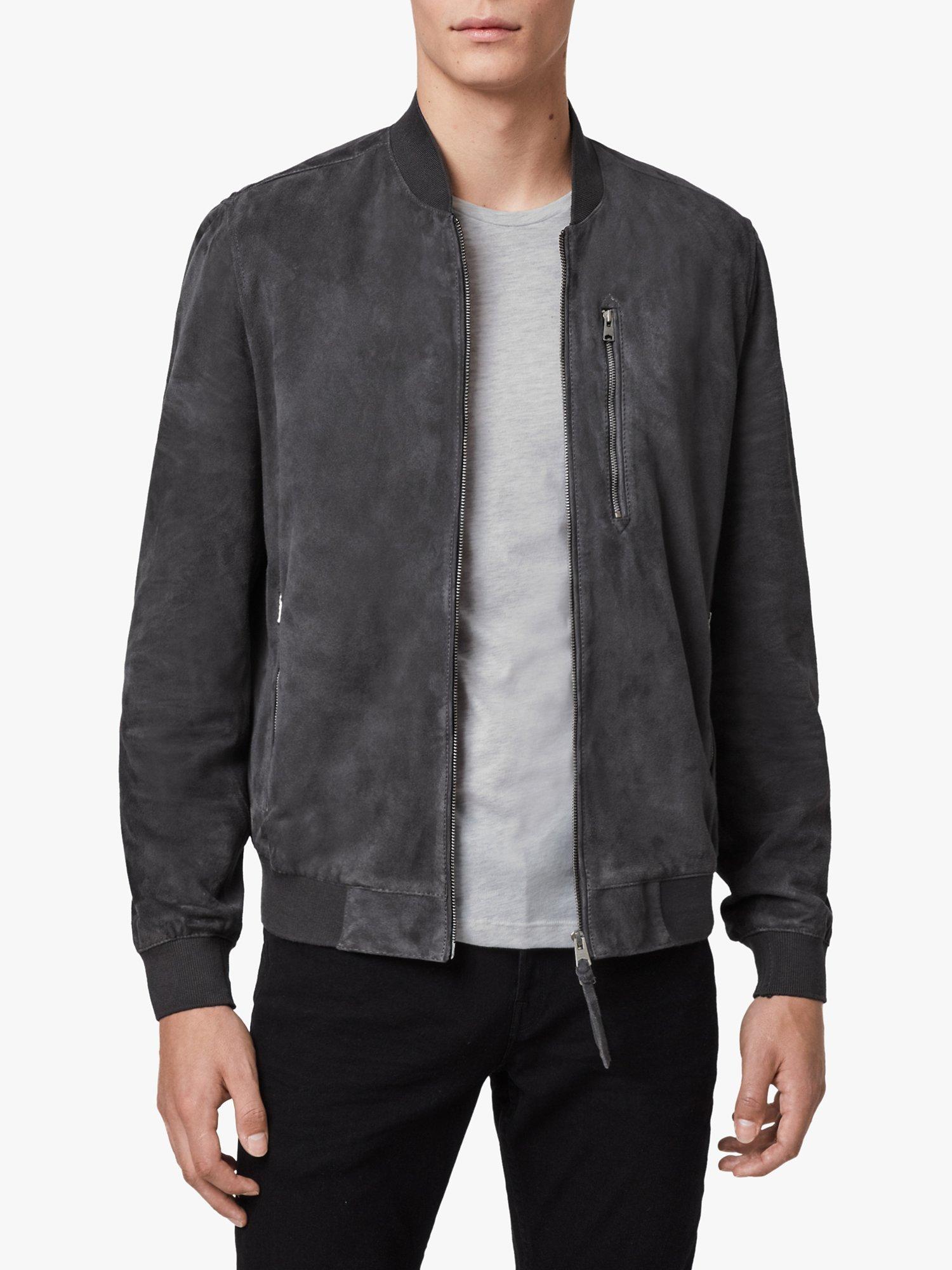 AllSaints Kemble Suede Bomber Jacket Slate Grey