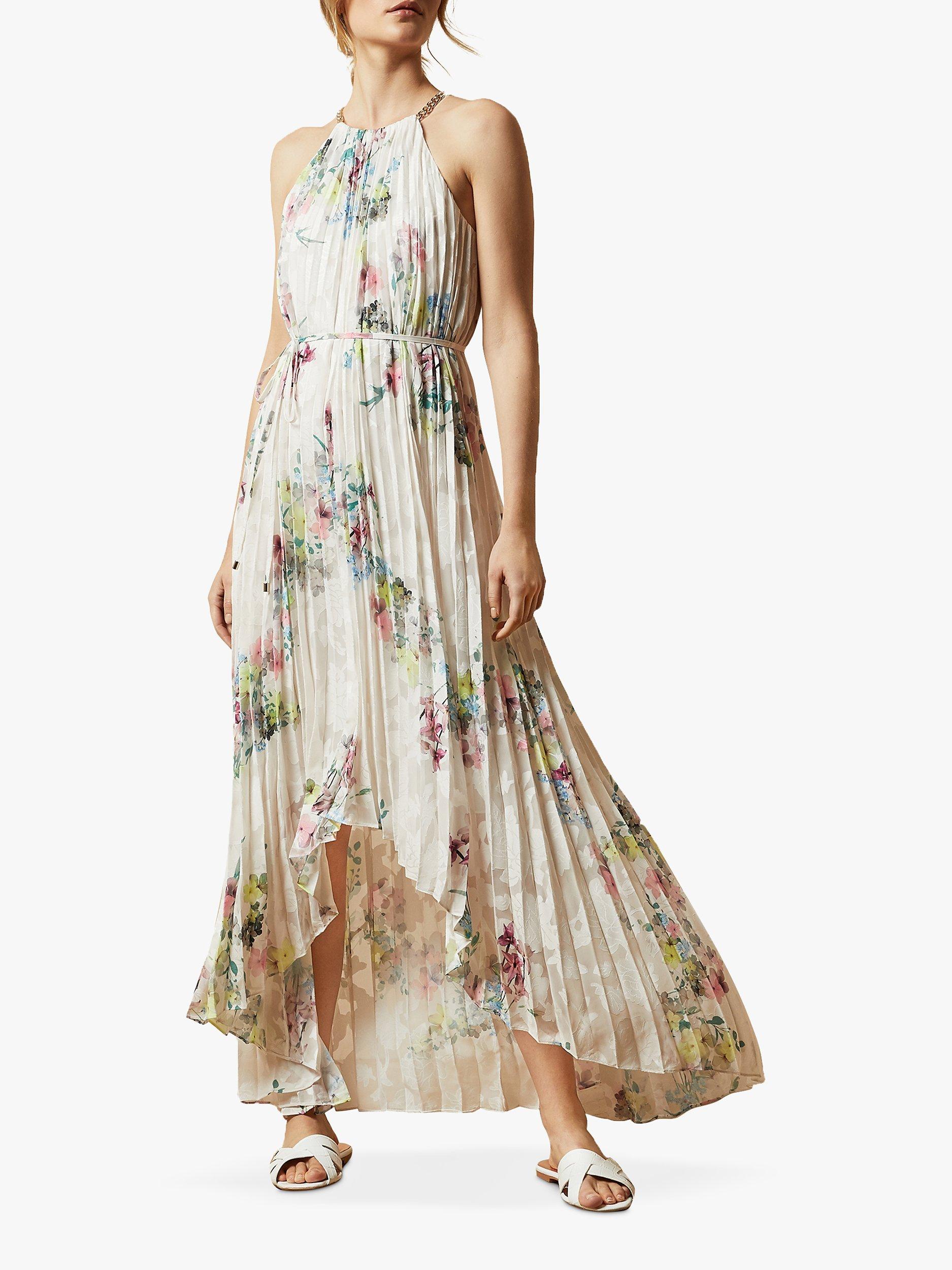 Ted Baker Threlin Floral Print Pleated Maxi Dress, Ivory