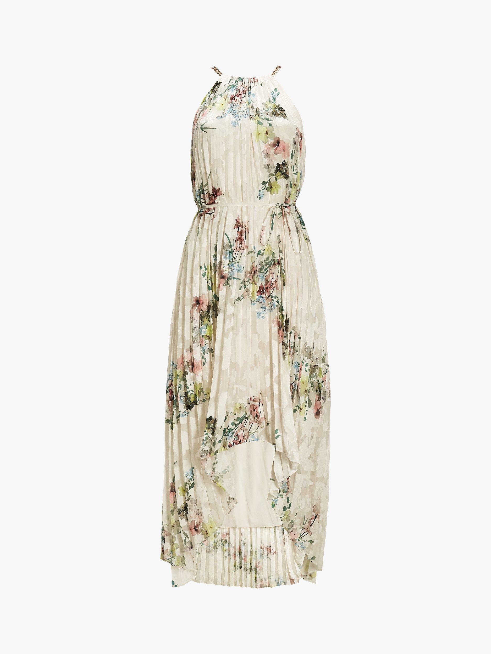 strapless open back dress Floral Print Pleated Maxi Shirt Dress | Ceiba