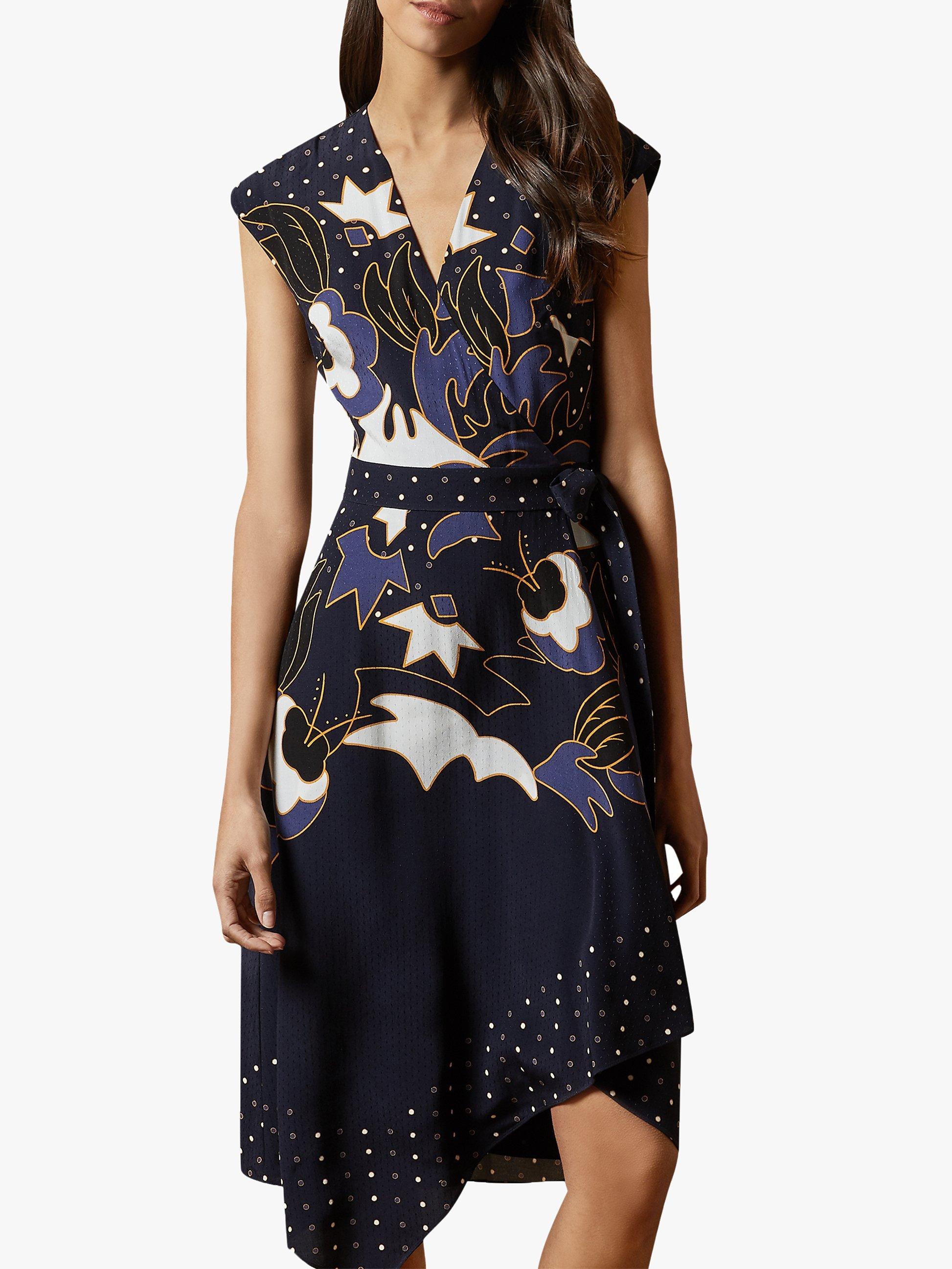 Ted Baker Saretti Asymmetric Hem Dress, Navy/Multi