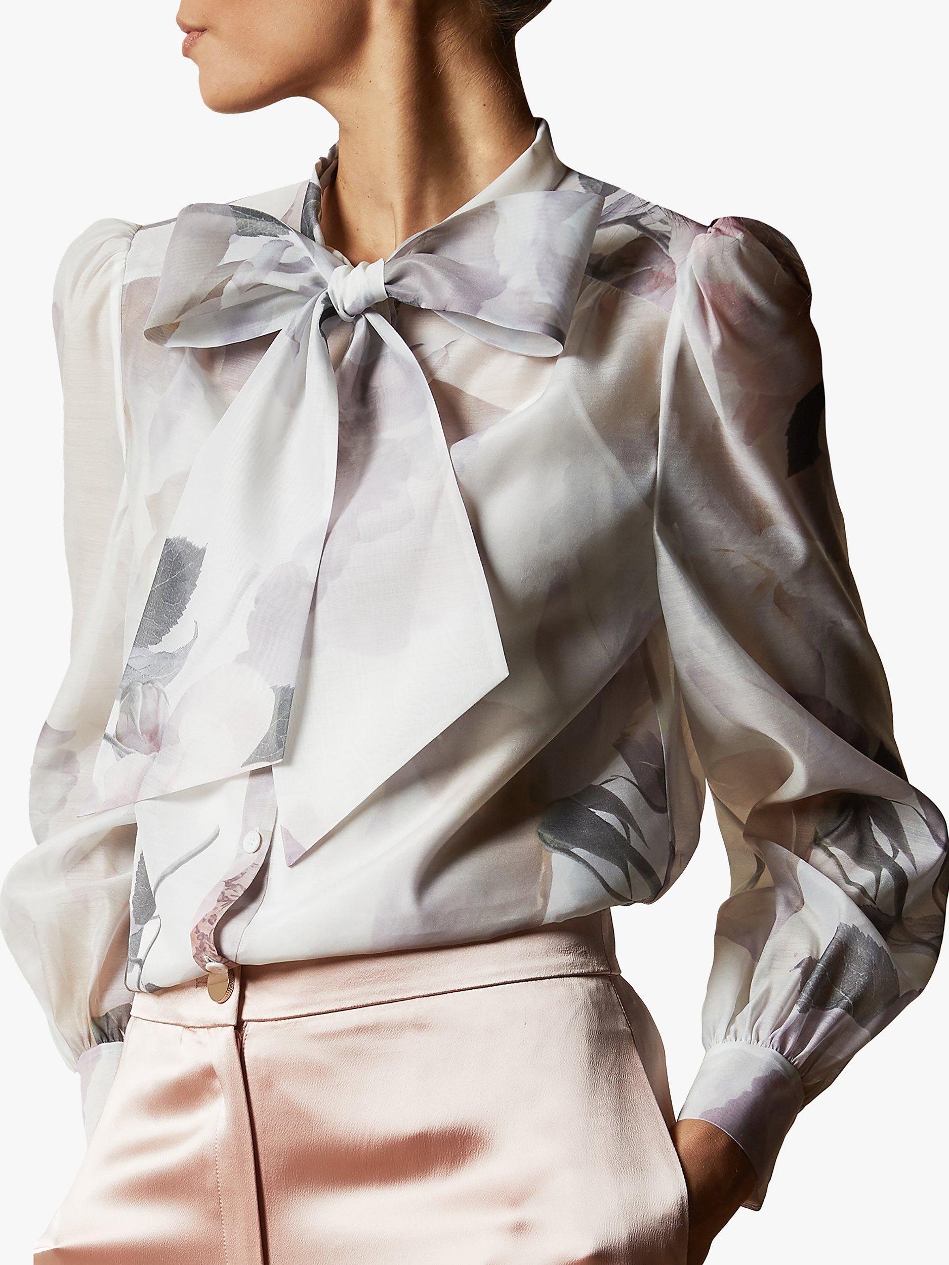 Ted Baker Mirta Floral Pussy Bow Blouse, Ivory