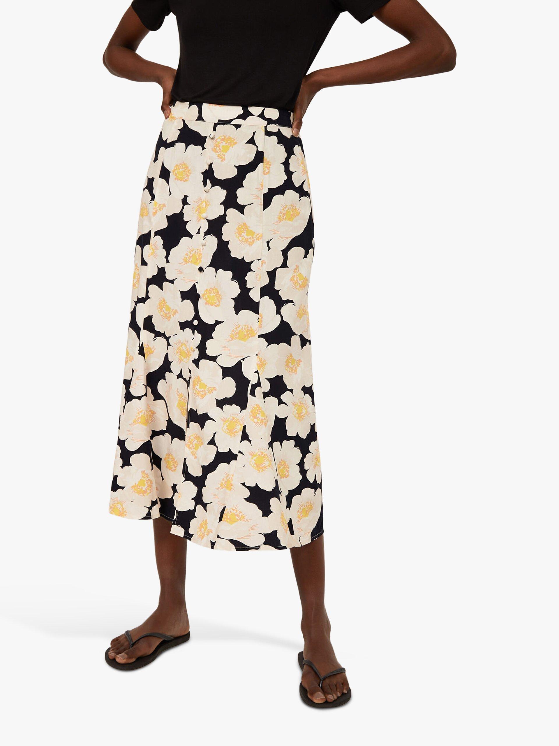 Warehouse Nicky Floral Print Midi Skirt, Multi