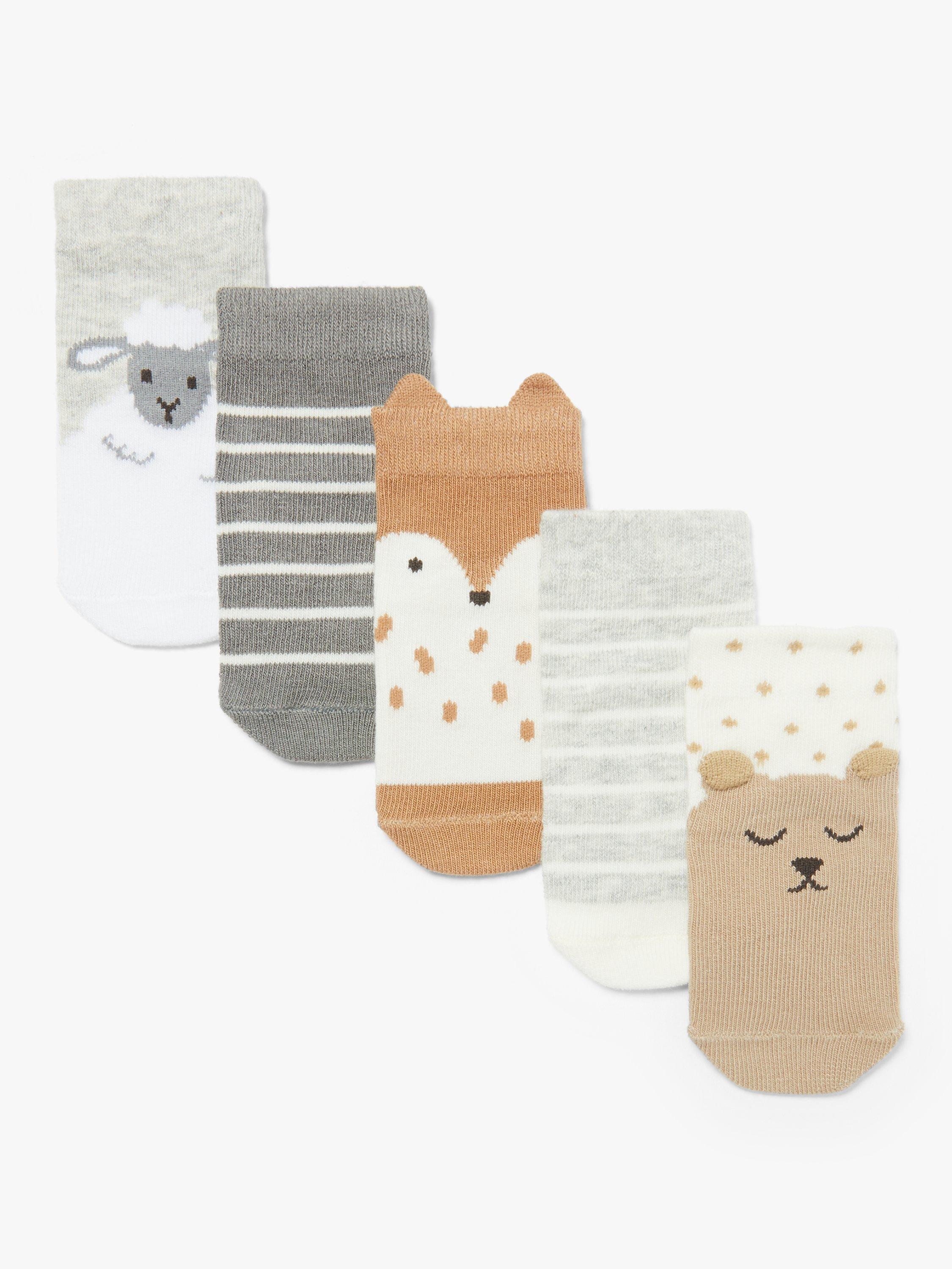 John Lewis & Partners Baby Animal Socks, Pack of 5, Multi