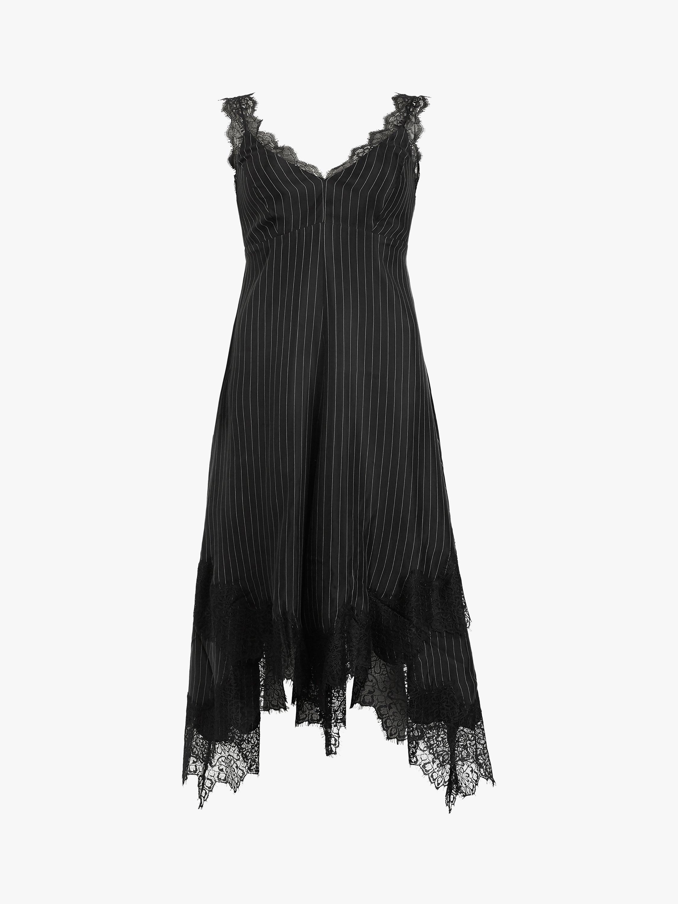 AllSaints Skylar Striped Lace Trim Dress, Black