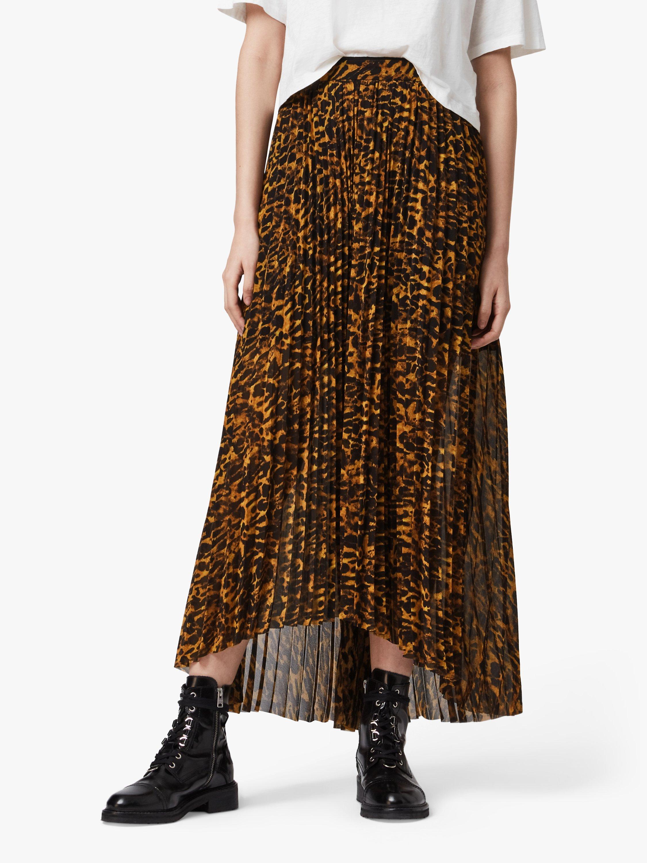 AllSaints Cora Ambient Animal Print Pleated Maxi Skirt, Brown