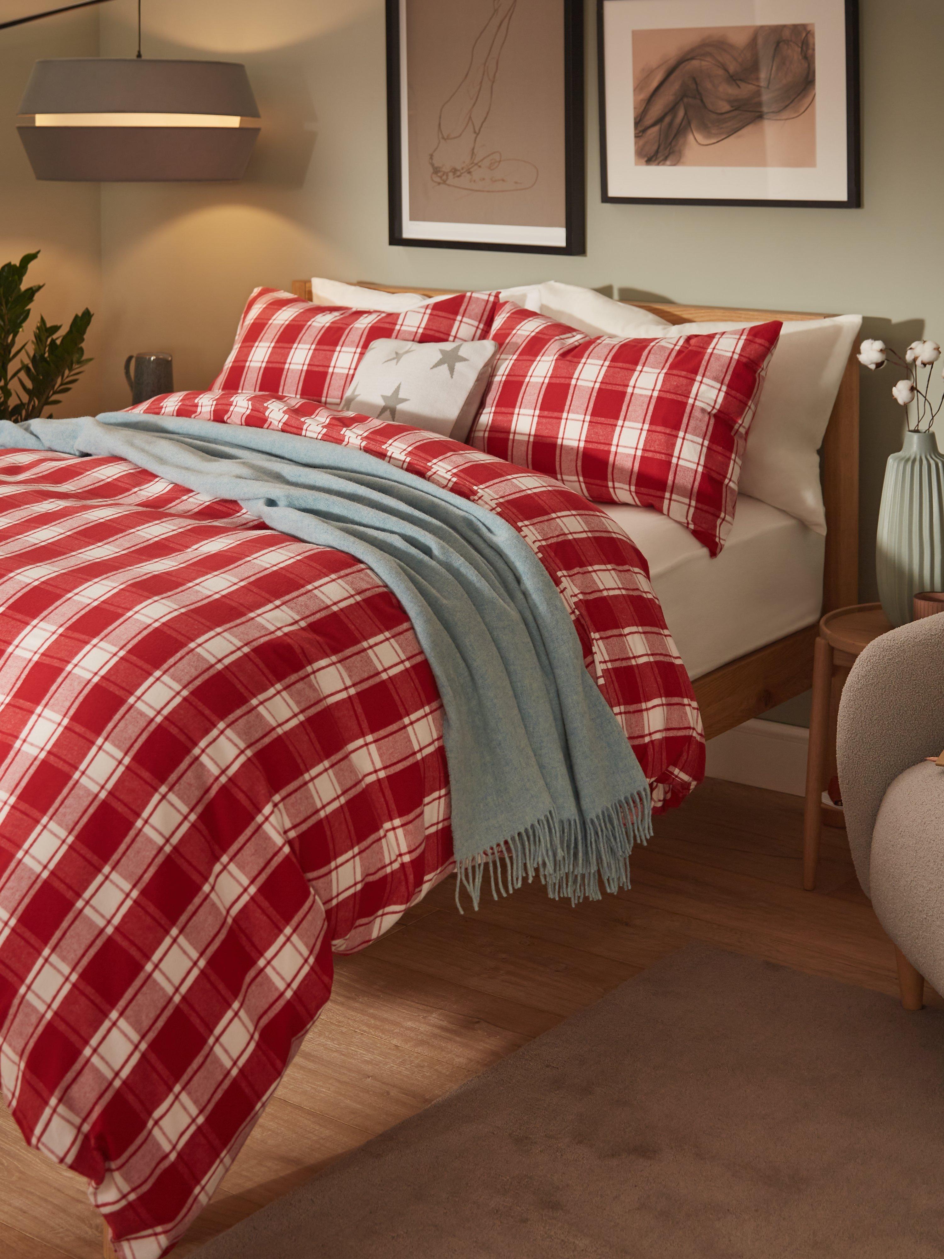 John Lewis Brushed Check Duvet Cover Set, Red