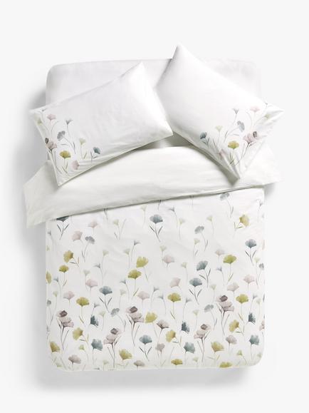 John Lewis Gingko Panel Pure Cotton Sateen Duvet Cover Set, 220 Thread Count, Green