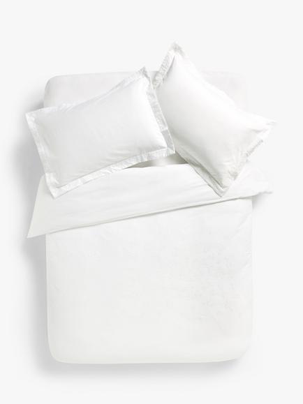 John Lewis Amelia Pure Cotton Embroidered Sateen Duvet Cover Set, 400 Thread Count, White