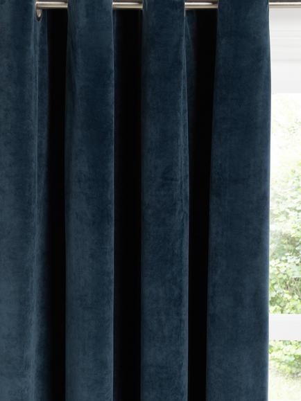John Lewis Velvet Pair Lined Eyelet Curtains, Navy