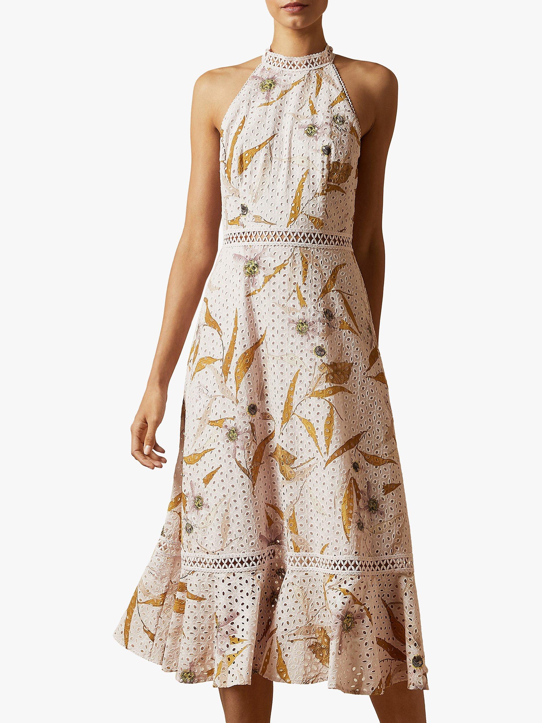 Ted Baker Floxyy Cabana Broderie Anglaise Halter Neck Midi Dress, Light Pink