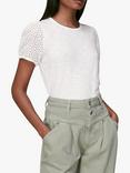 Whistles Broderie Puff Sleeve T-Shirt, White