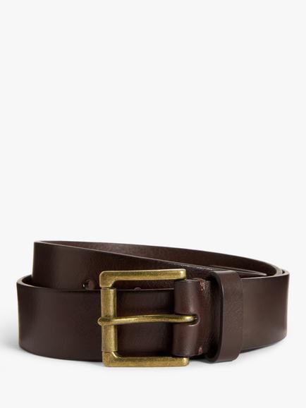 John Lewis 35mm Roller Buckle Leather Belt, Brown