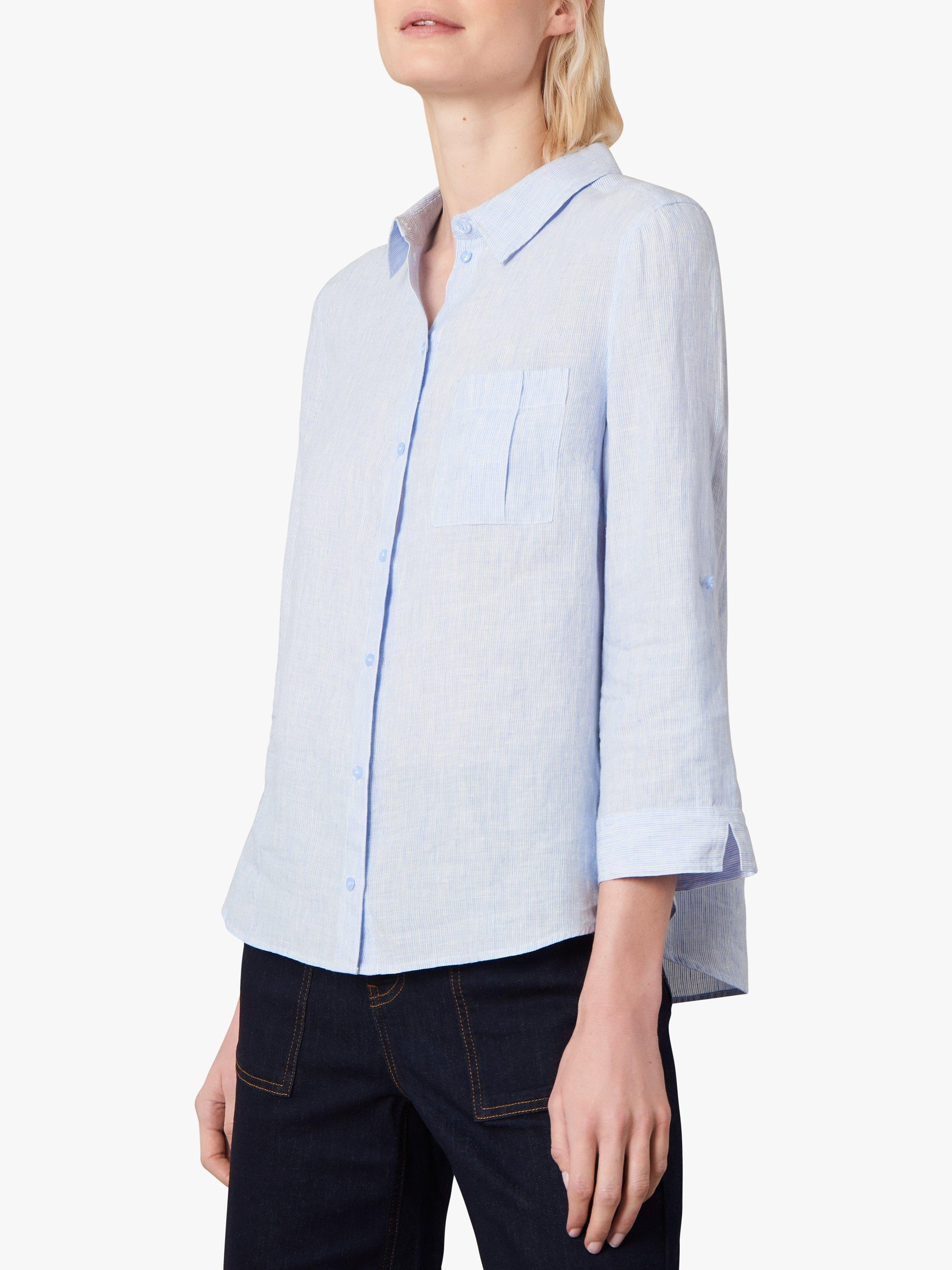 Jaeger Fine Stripe Linen Shirt, Blue/White