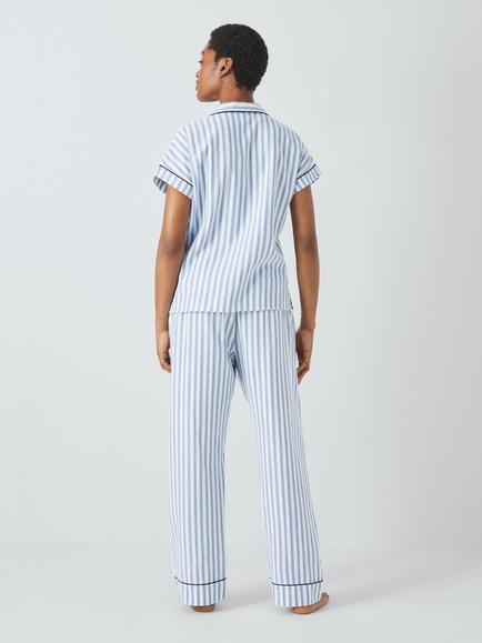 John Lewis Luna Stripe Pyjama Bottoms - view 2, White/Blue