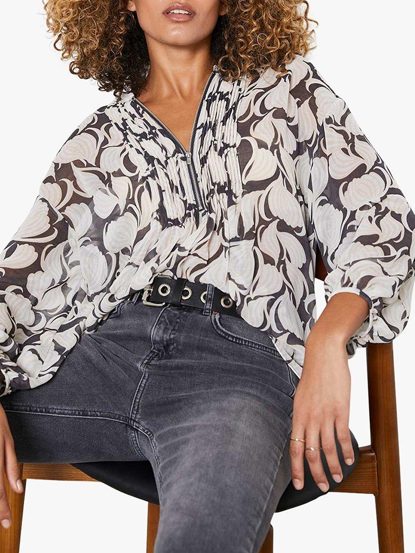 Mint Velvet Olivia Print Zip Front Blouse Grey Multi
