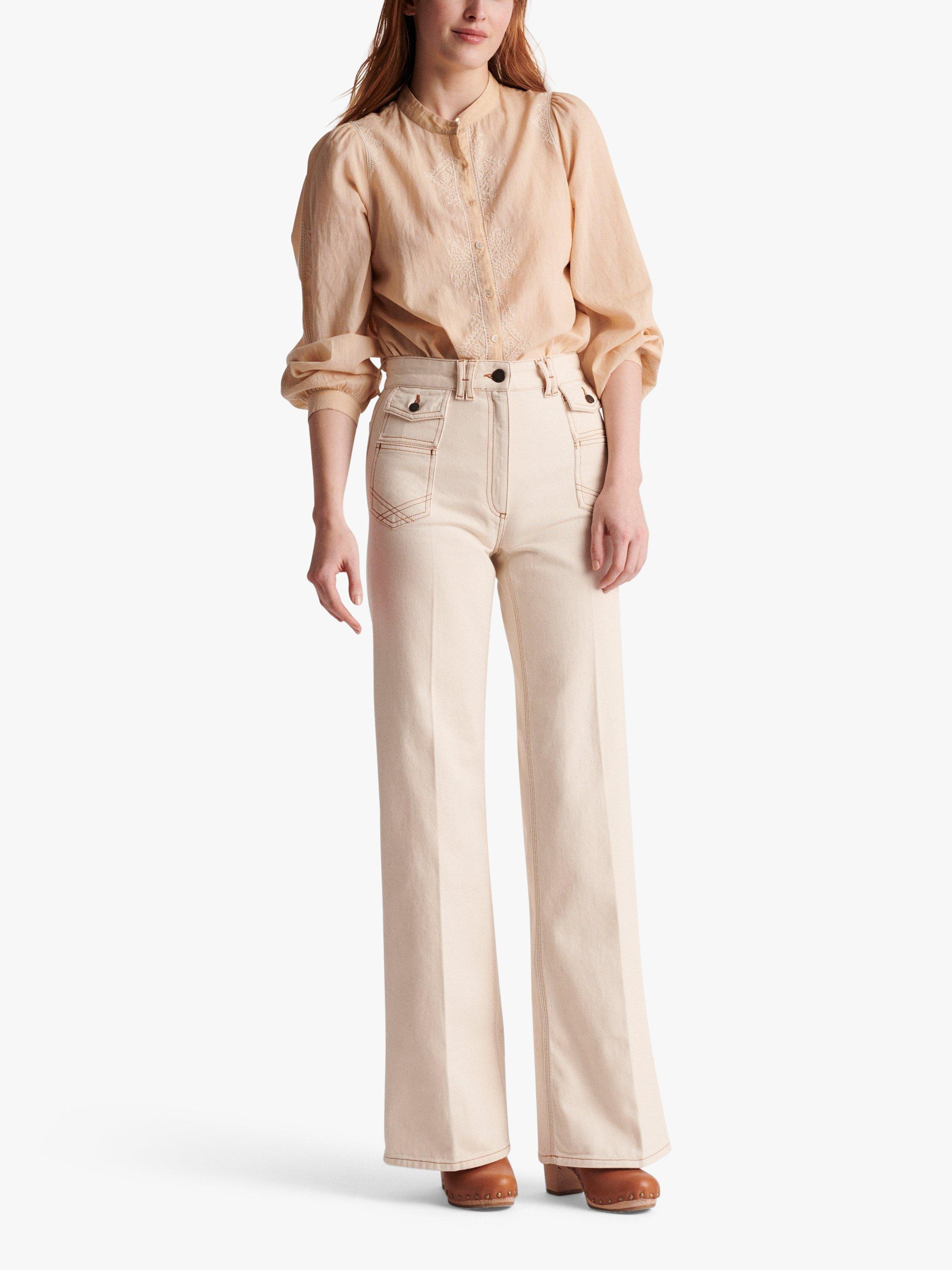 Gerard Darel Anna High-Waisted Wide Leg Jeans, Beige